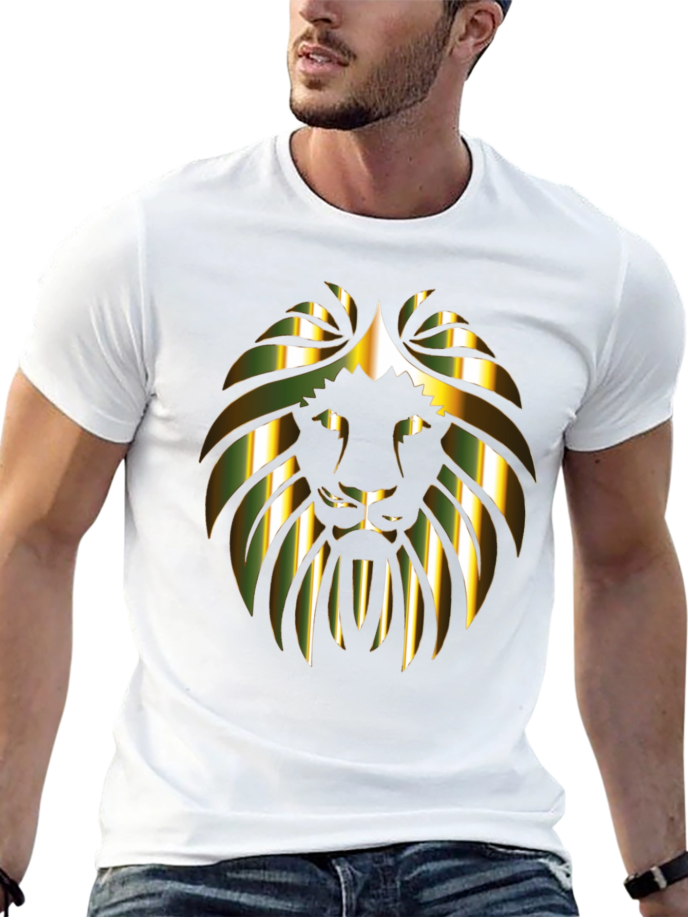 Gold Lion Graphic Print Black T-Shirt