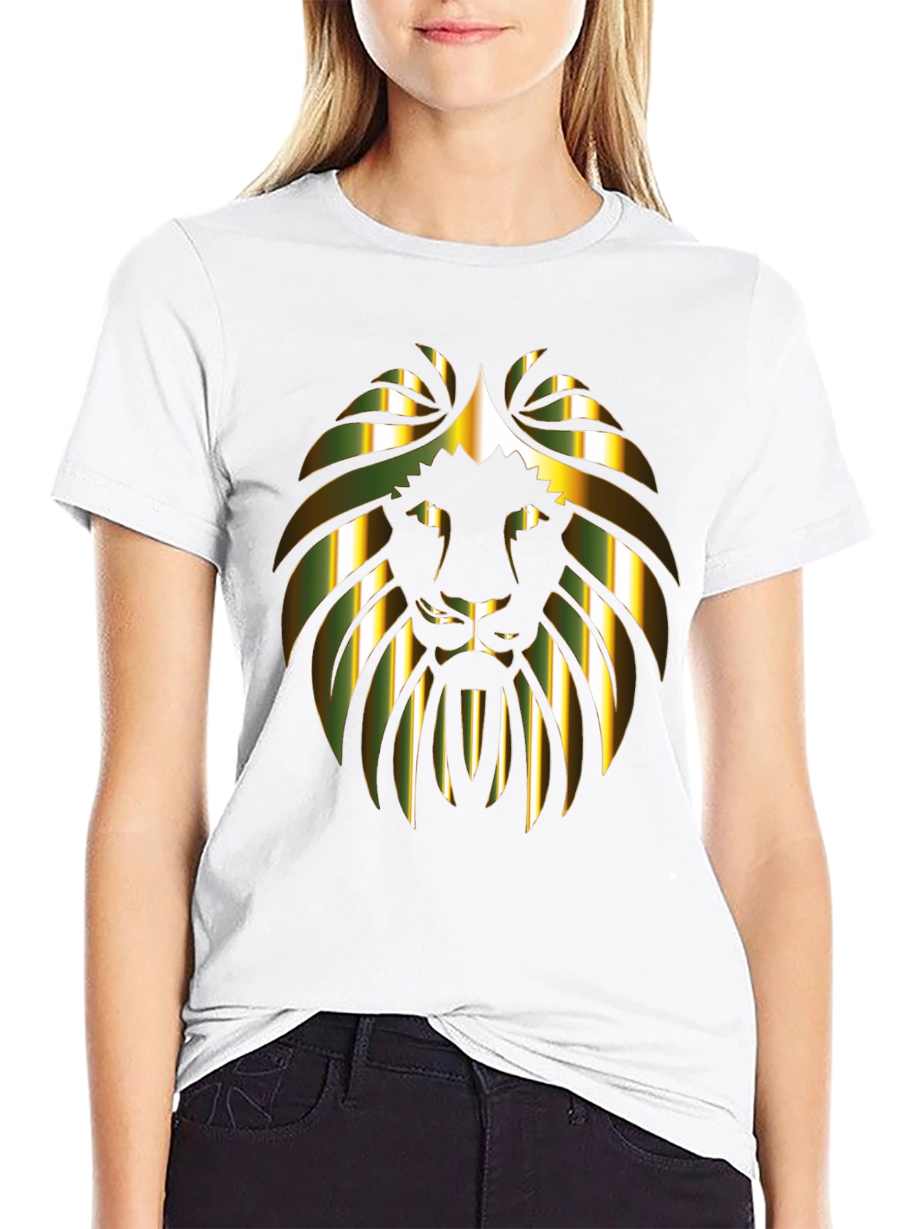 Gold Lion Graphic Print Black T-Shirt