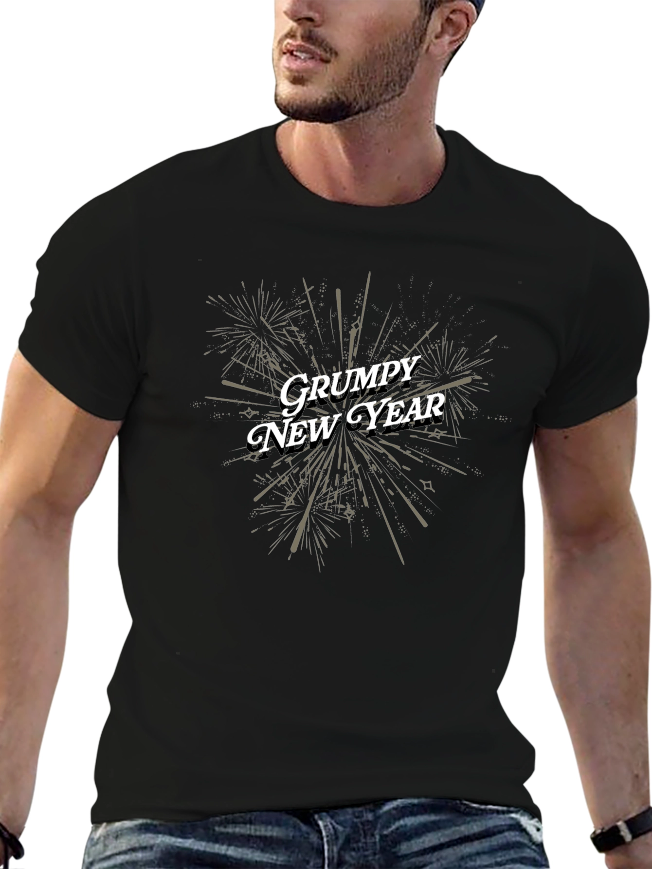 Grumpy New Year Graphic T-Shirt - Black