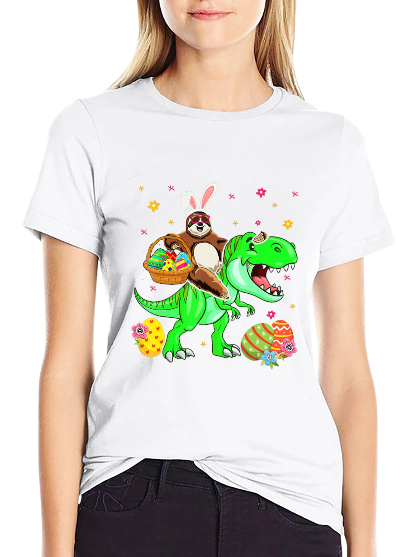 Sloth Riding Dinosaur Easter T-Shirt