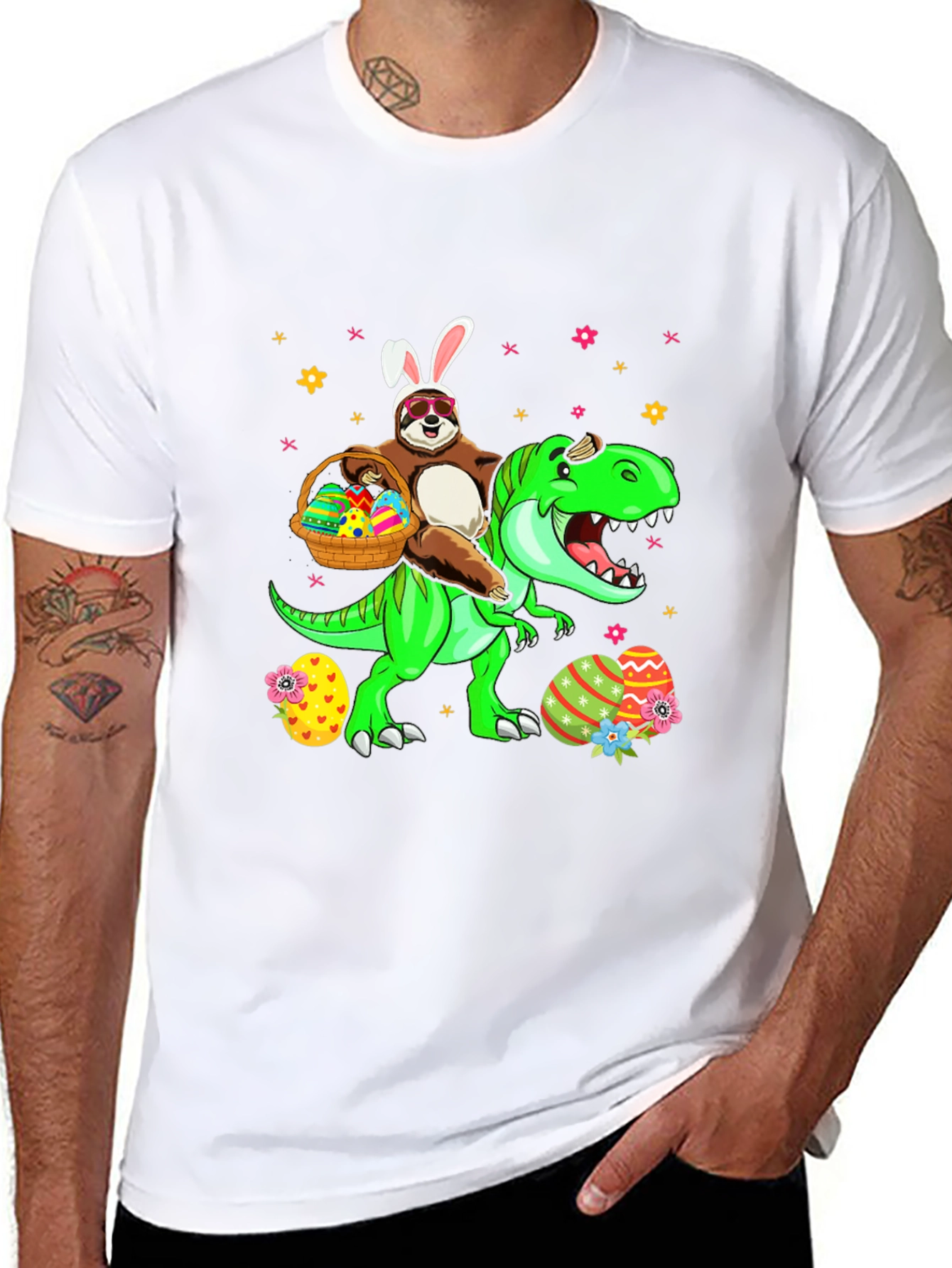 Sloth Riding Dinosaur Easter T-Shirt