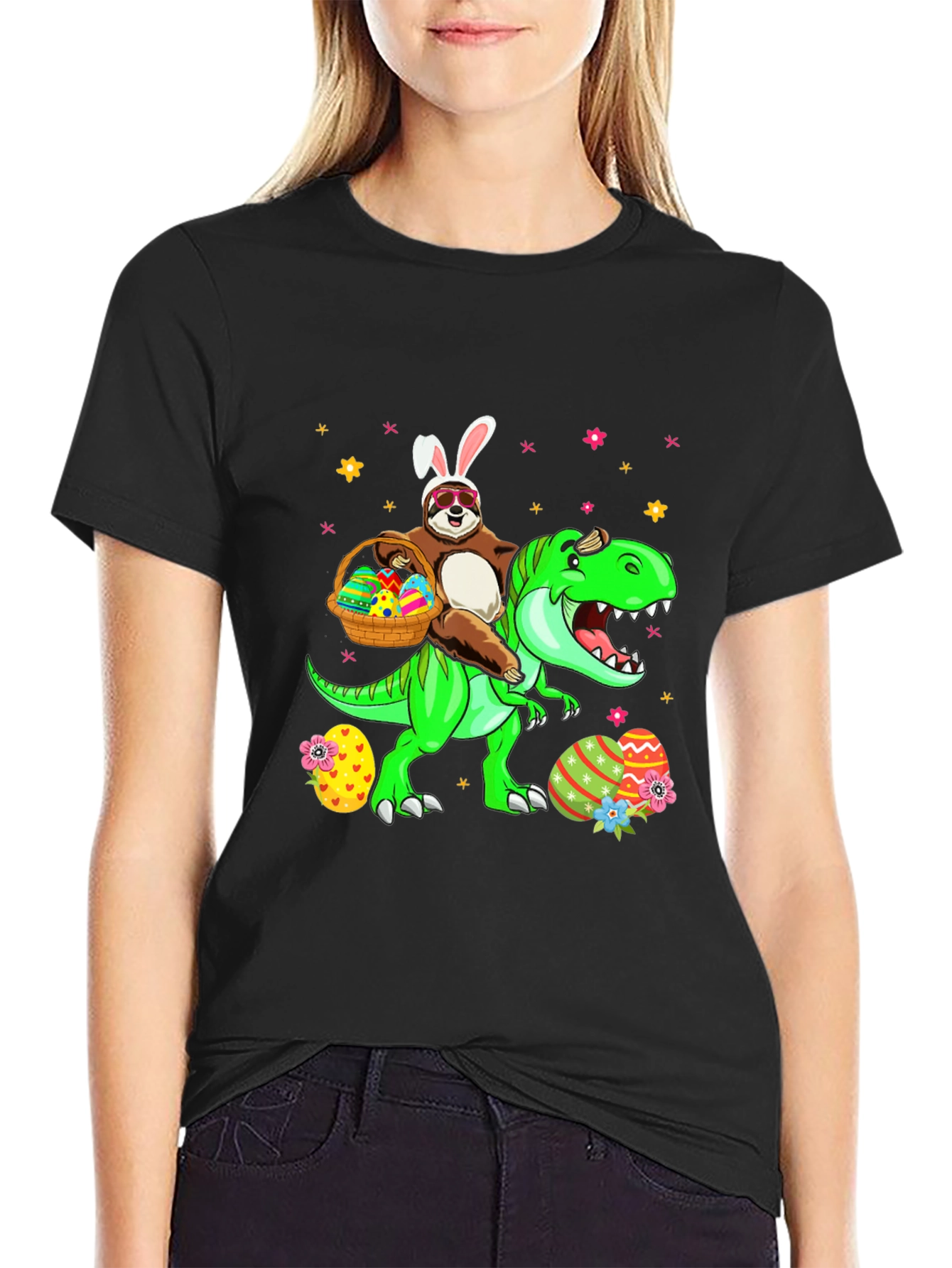 Sloth Riding Dinosaur Easter T-Shirt