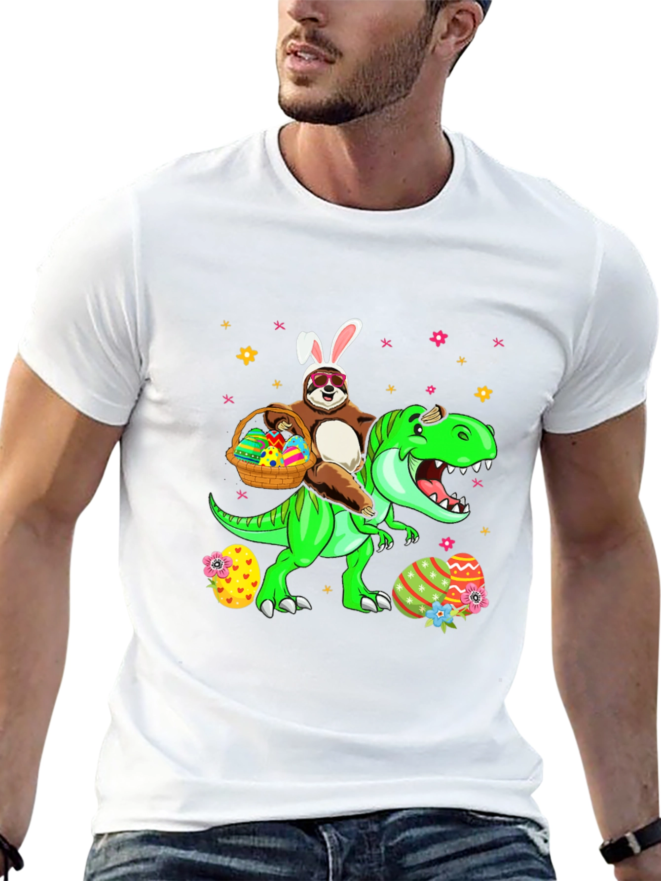 Sloth Riding Dinosaur Easter T-Shirt