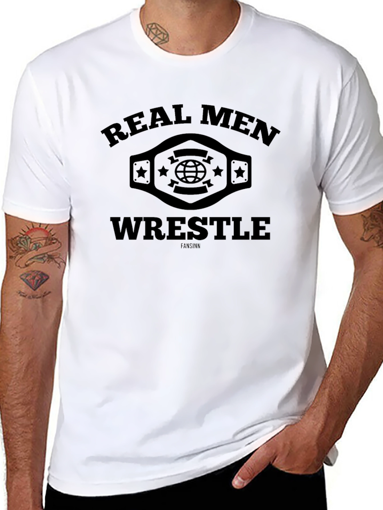 Real Men Wrestle Black T-Shirt