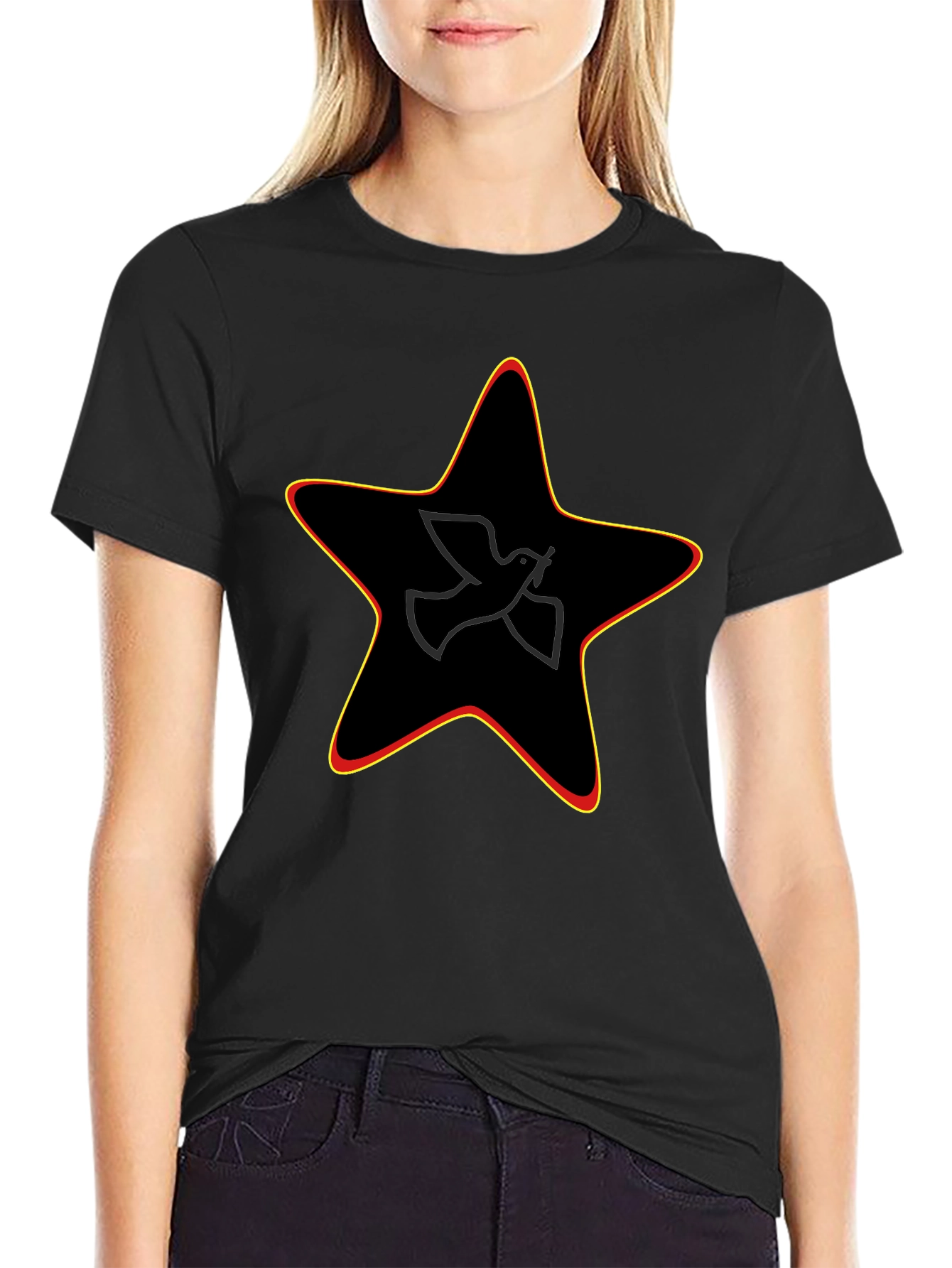 Peace Dove Star Graphic Black Tee