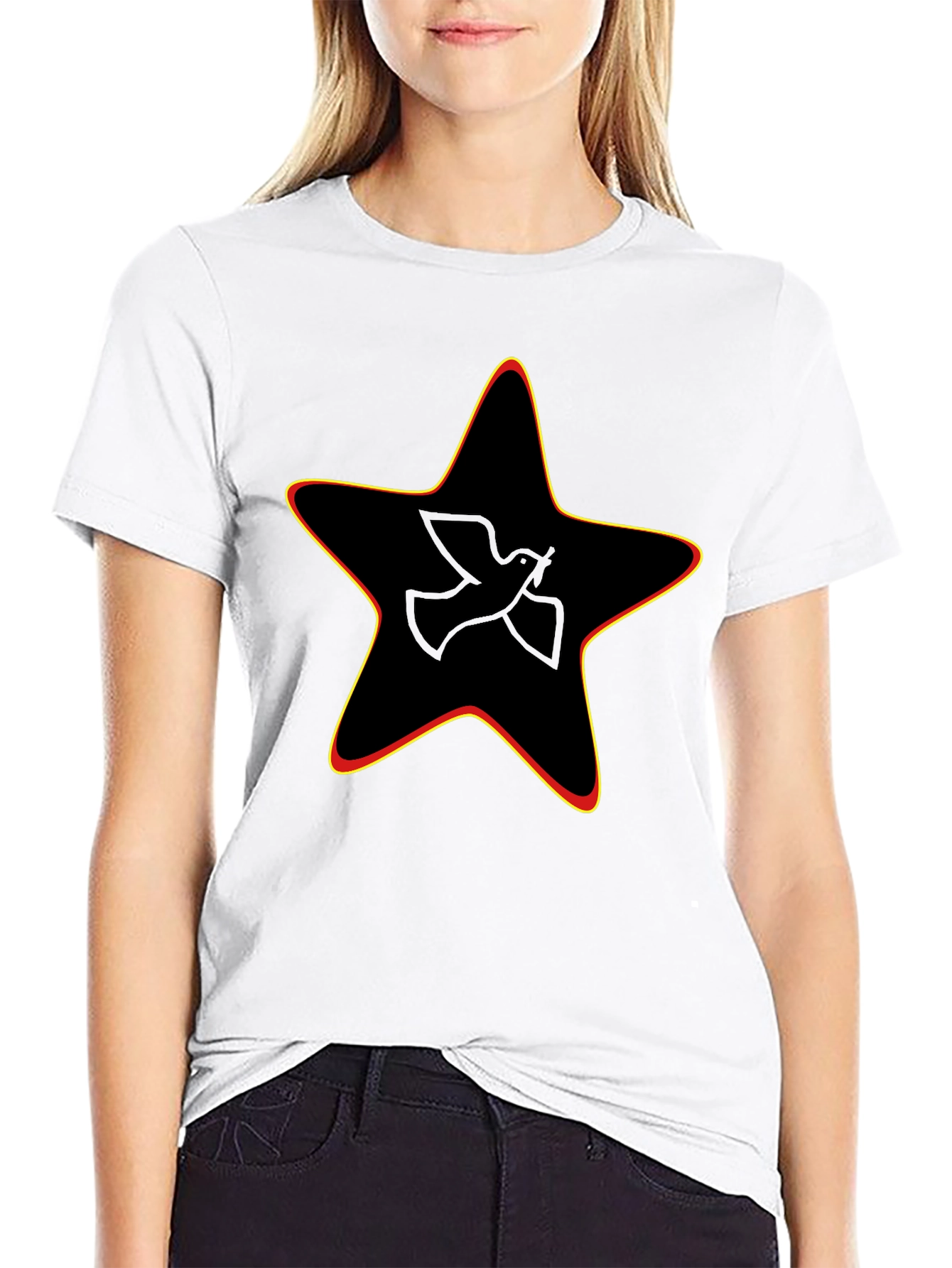 Peace Dove Star Graphic Black Tee