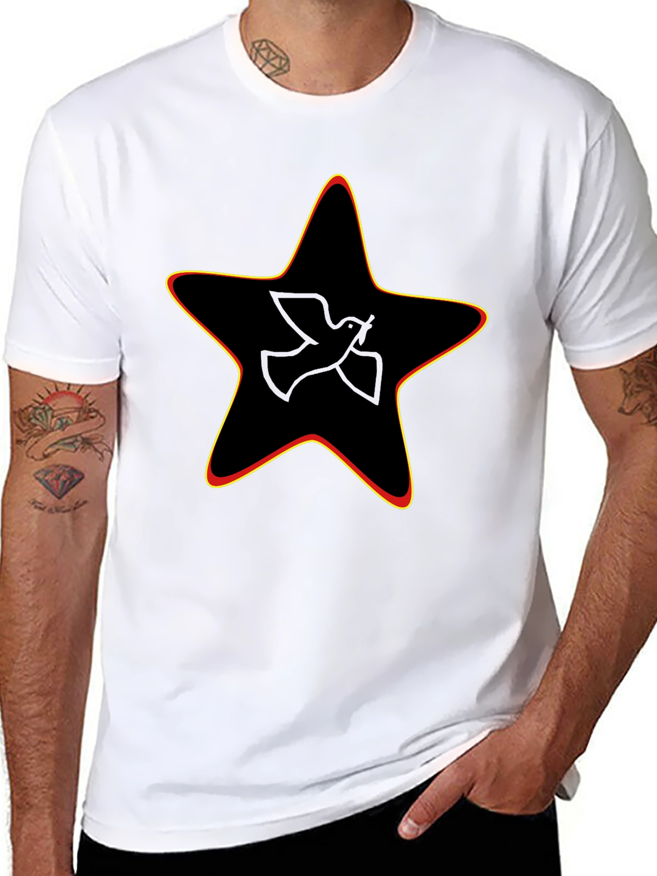 Peace Dove Star Graphic Black Tee