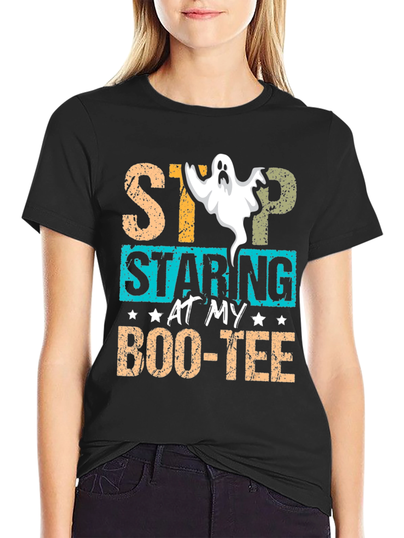 Stop Staring At My Boo-tee Halloween Graphic T-Shirt