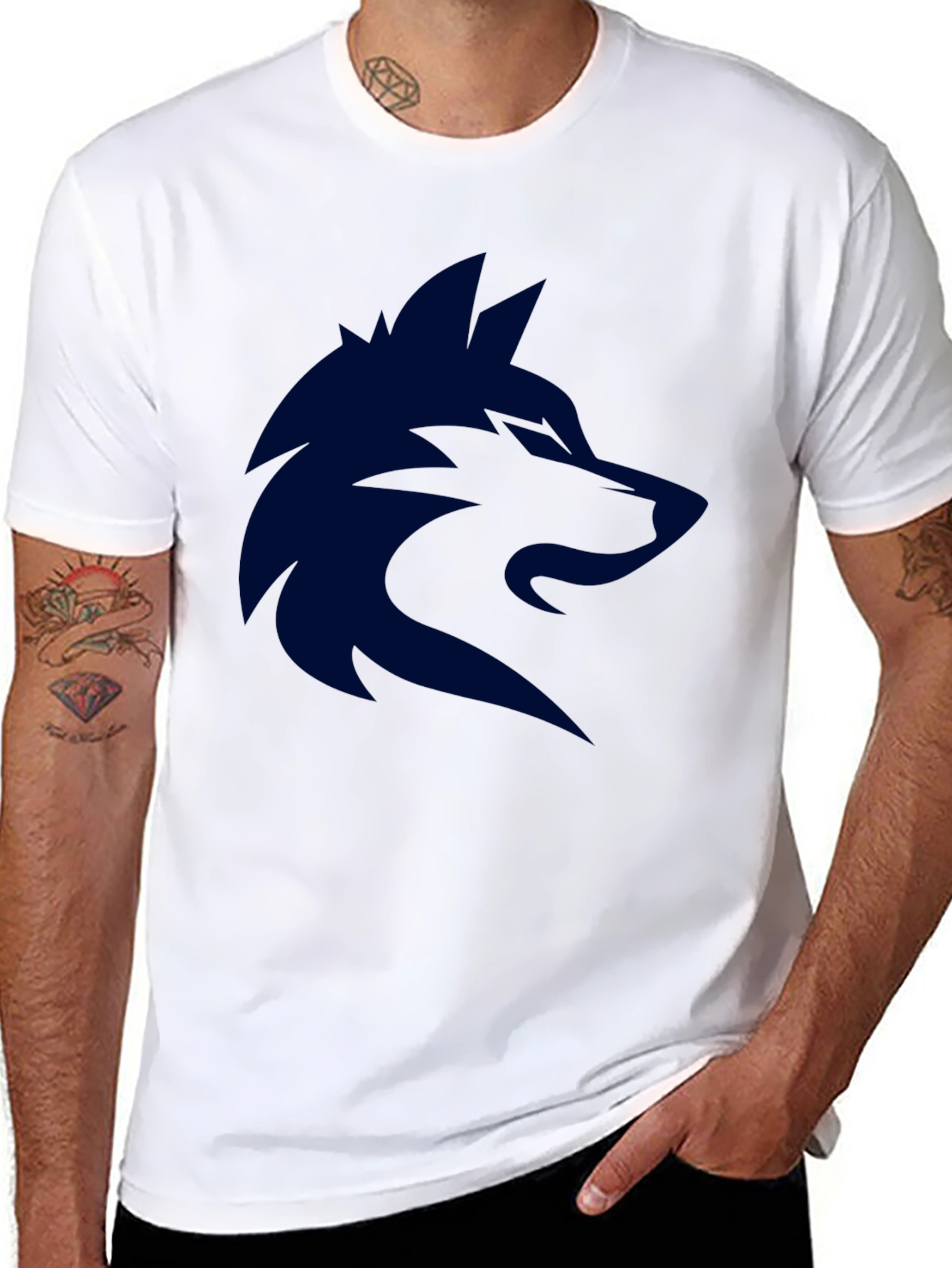 Mens Black T-Shirt with Wolf Graphic