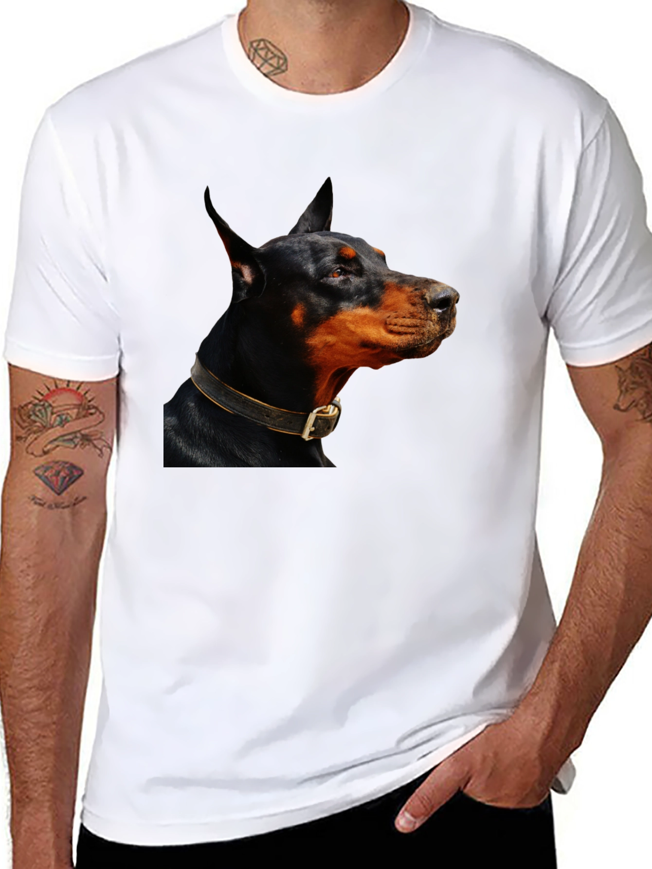Doberman Dog Graphic Print Black T-Shirt