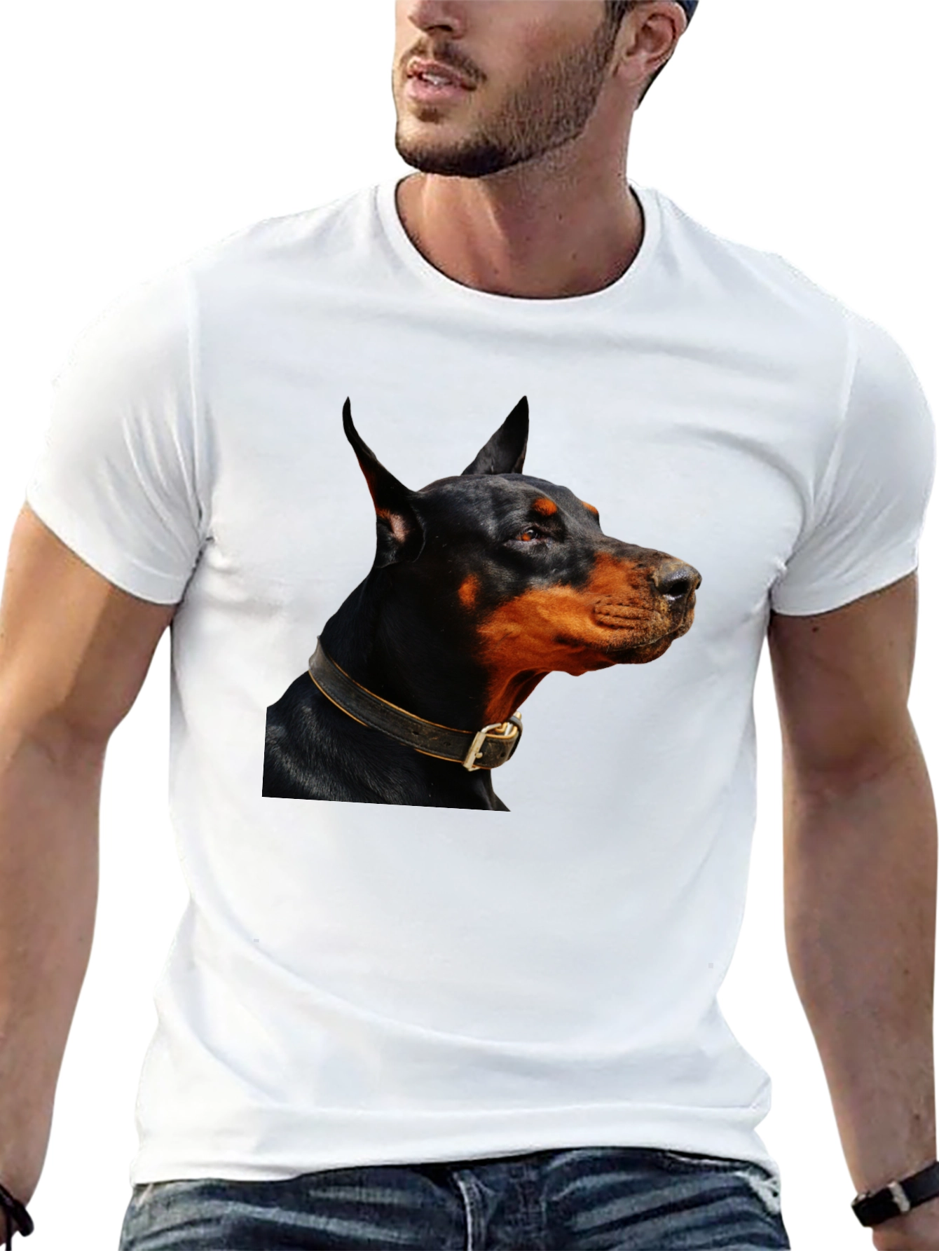 Doberman Dog Graphic Print Black T-Shirt