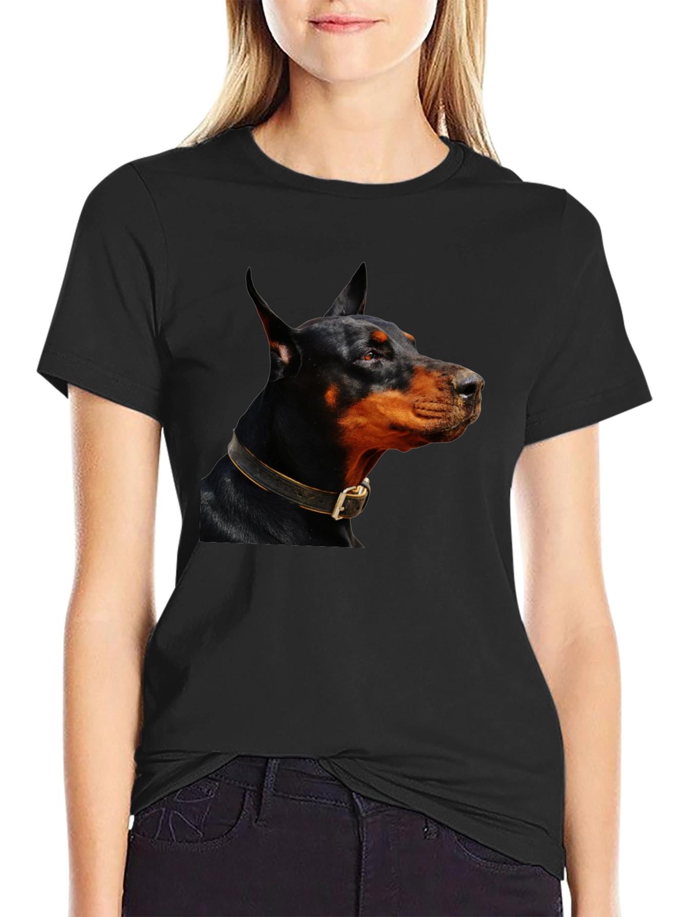 Doberman Dog Graphic Print Black T-Shirt
