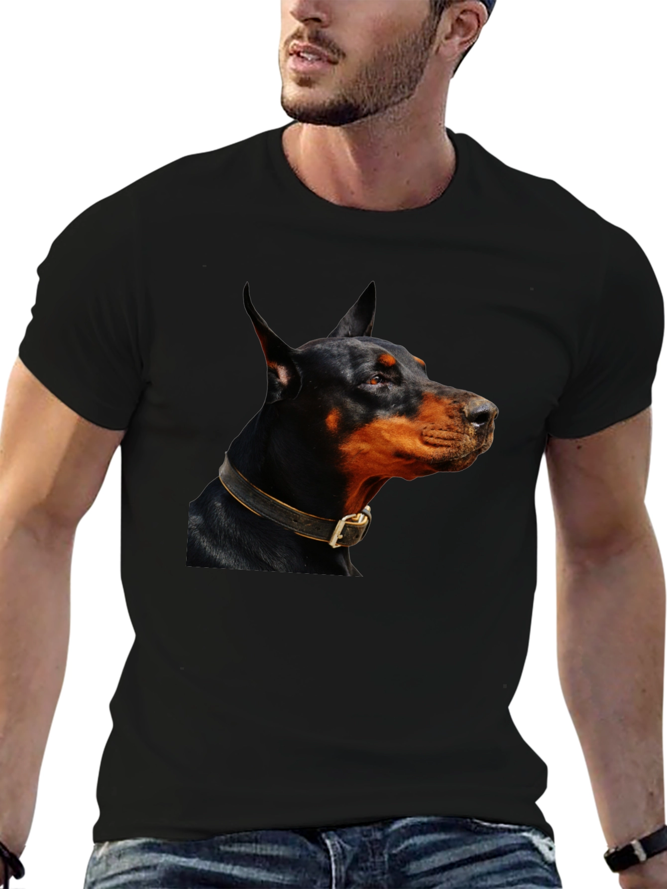 Doberman Dog Graphic Print Black T-Shirt