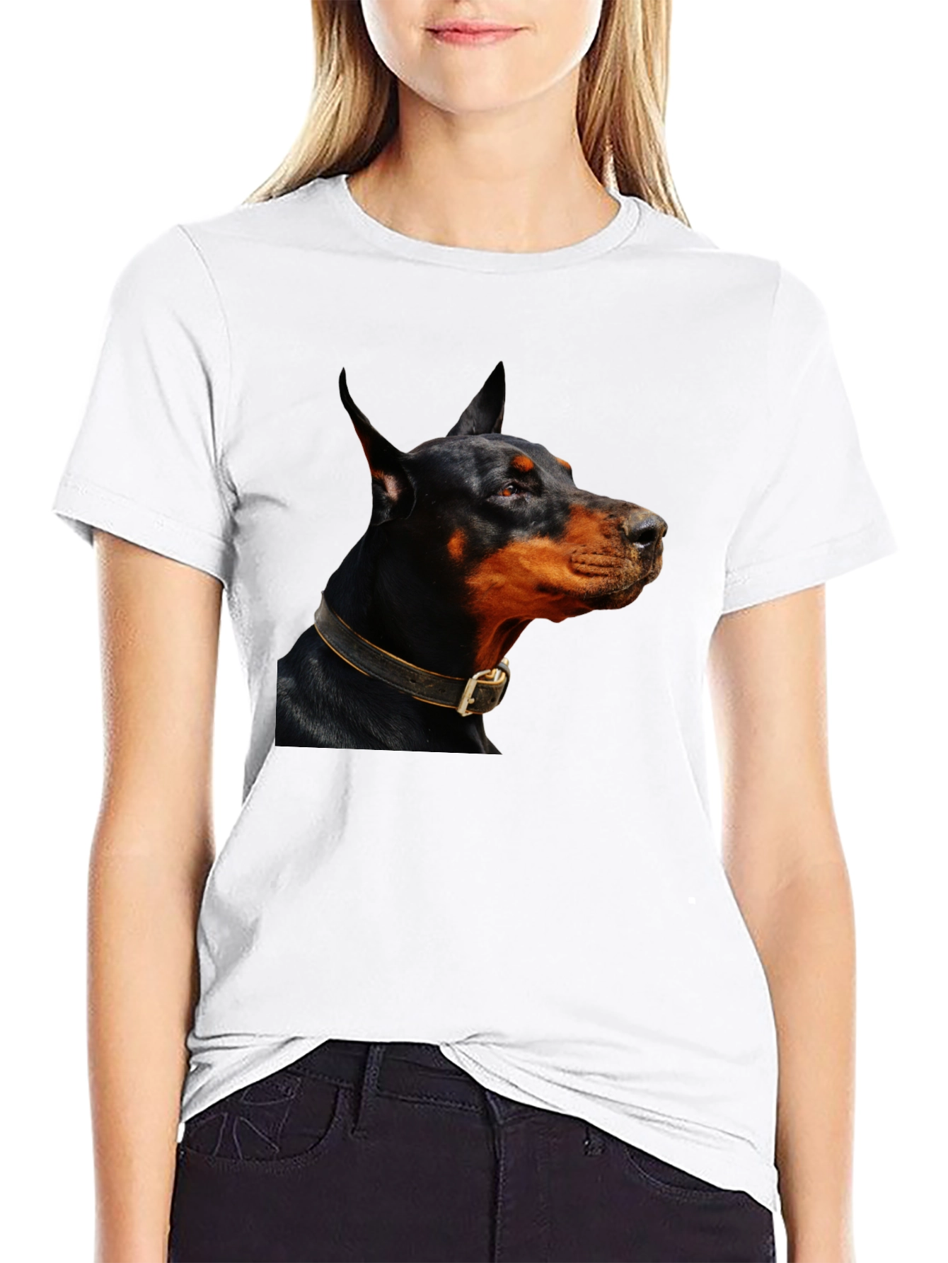 Doberman Dog Graphic Print Black T-Shirt