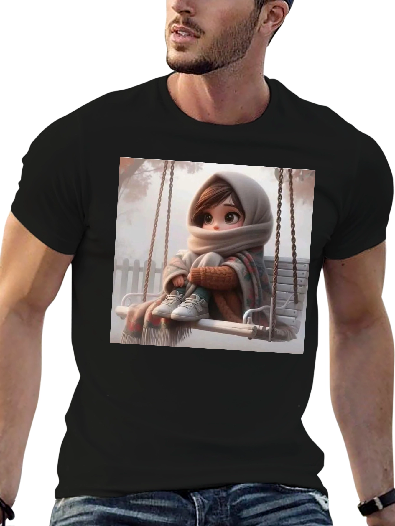 Girl on Swing Black Tee