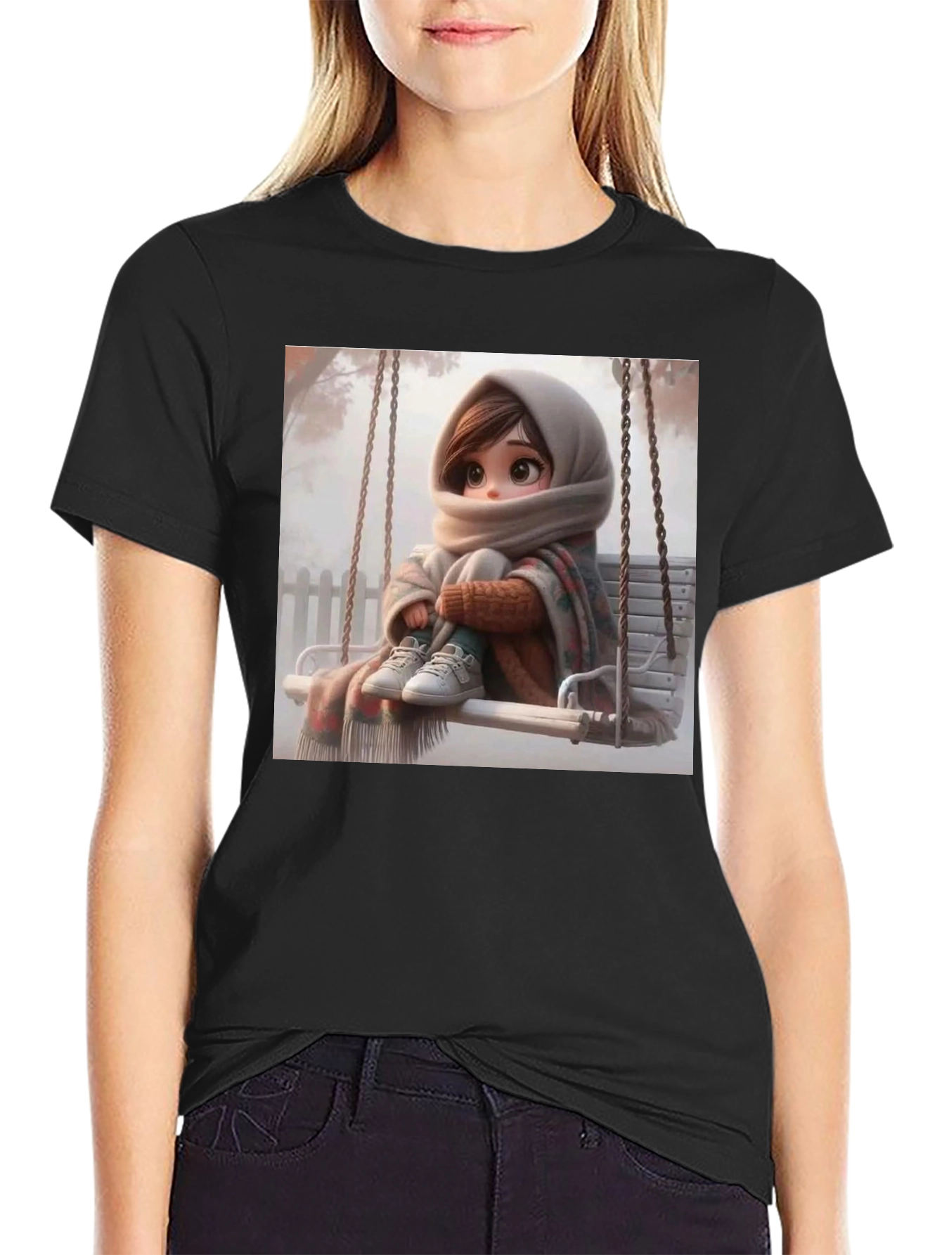 Girl on Swing Black Tee