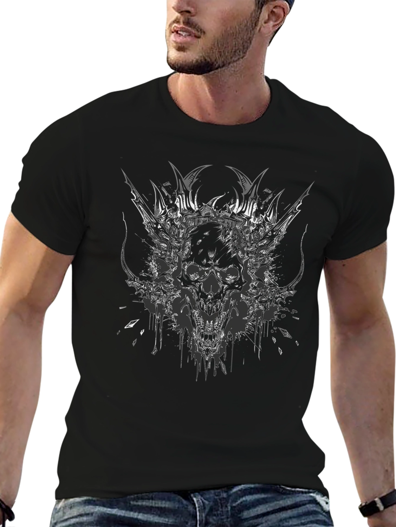 Dark Skull Graphic Tee - Metal Head Design