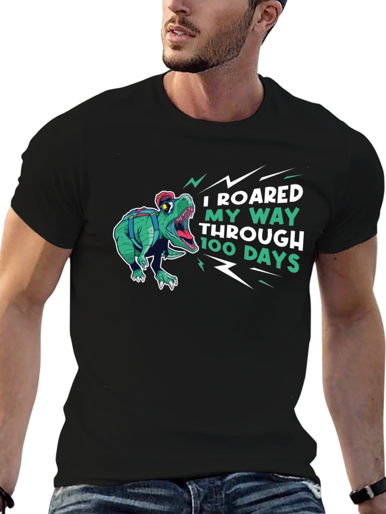 Roaring 100 Days T-Shirt - Dinosaur Design