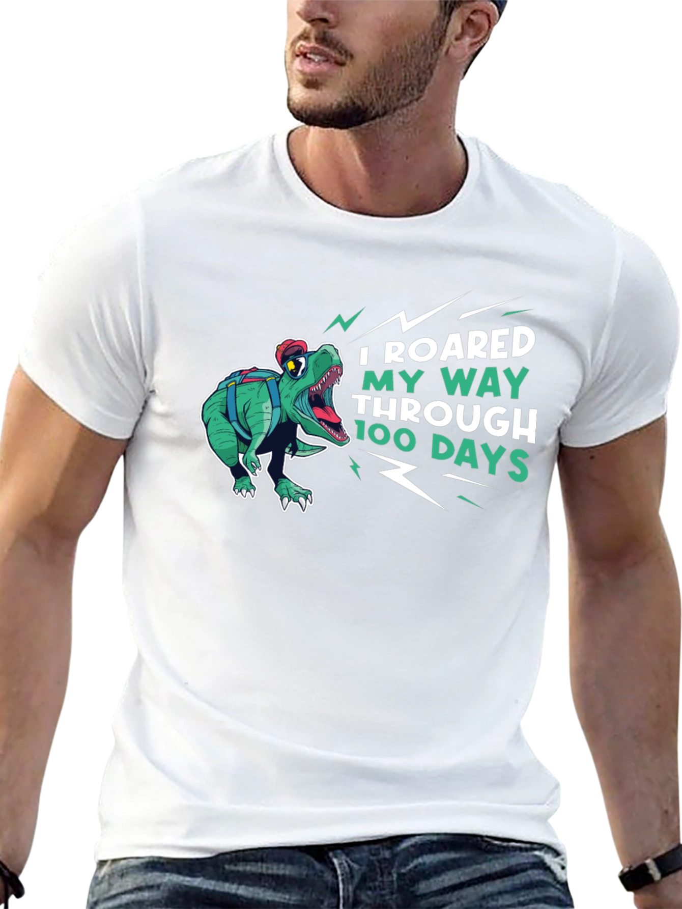 Roaring 100 Days T-Shirt - Dinosaur Design