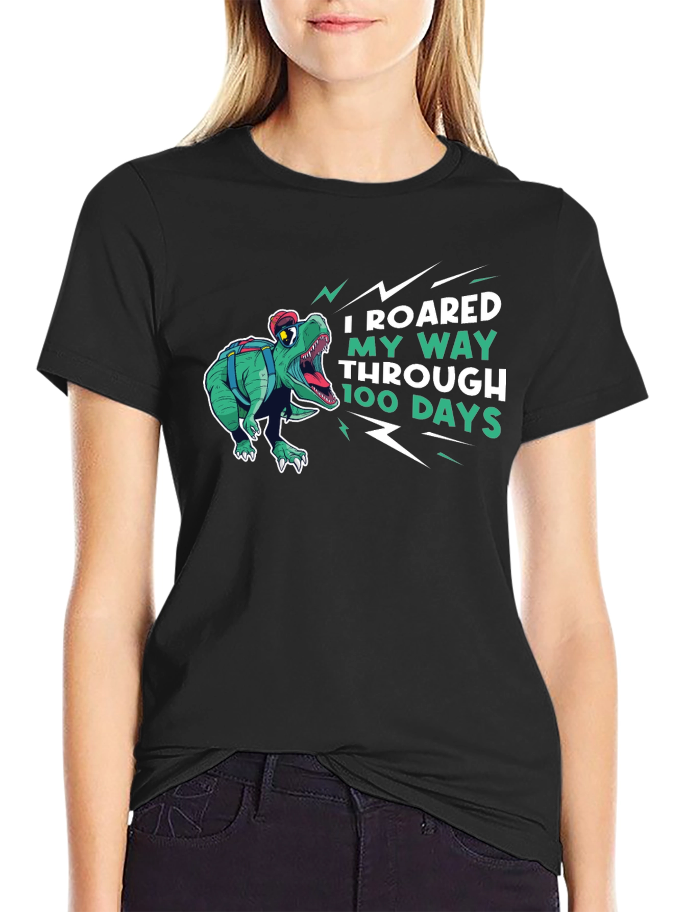 Roaring 100 Days T-Shirt - Dinosaur Design