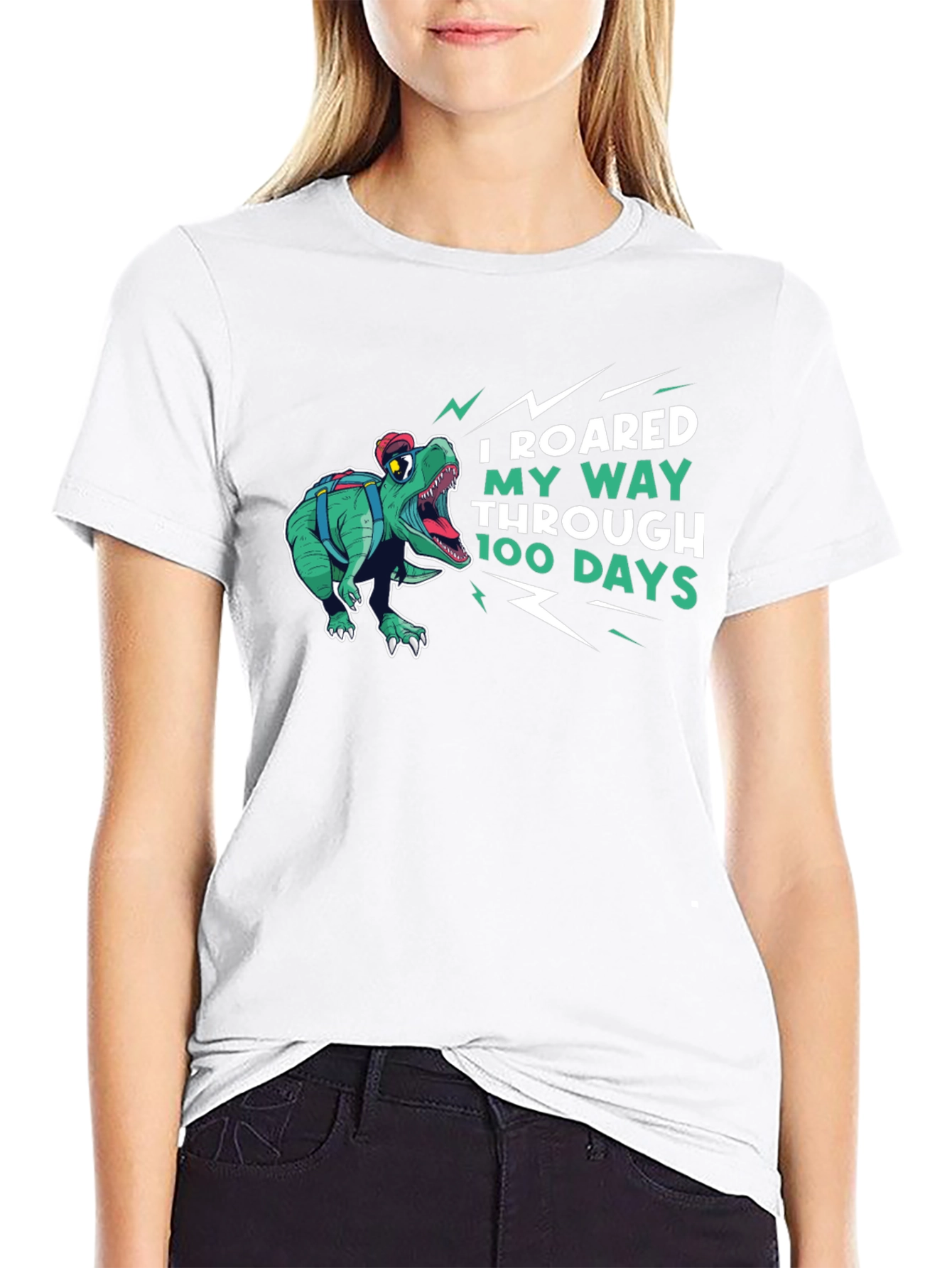 Roaring 100 Days T-Shirt - Dinosaur Design
