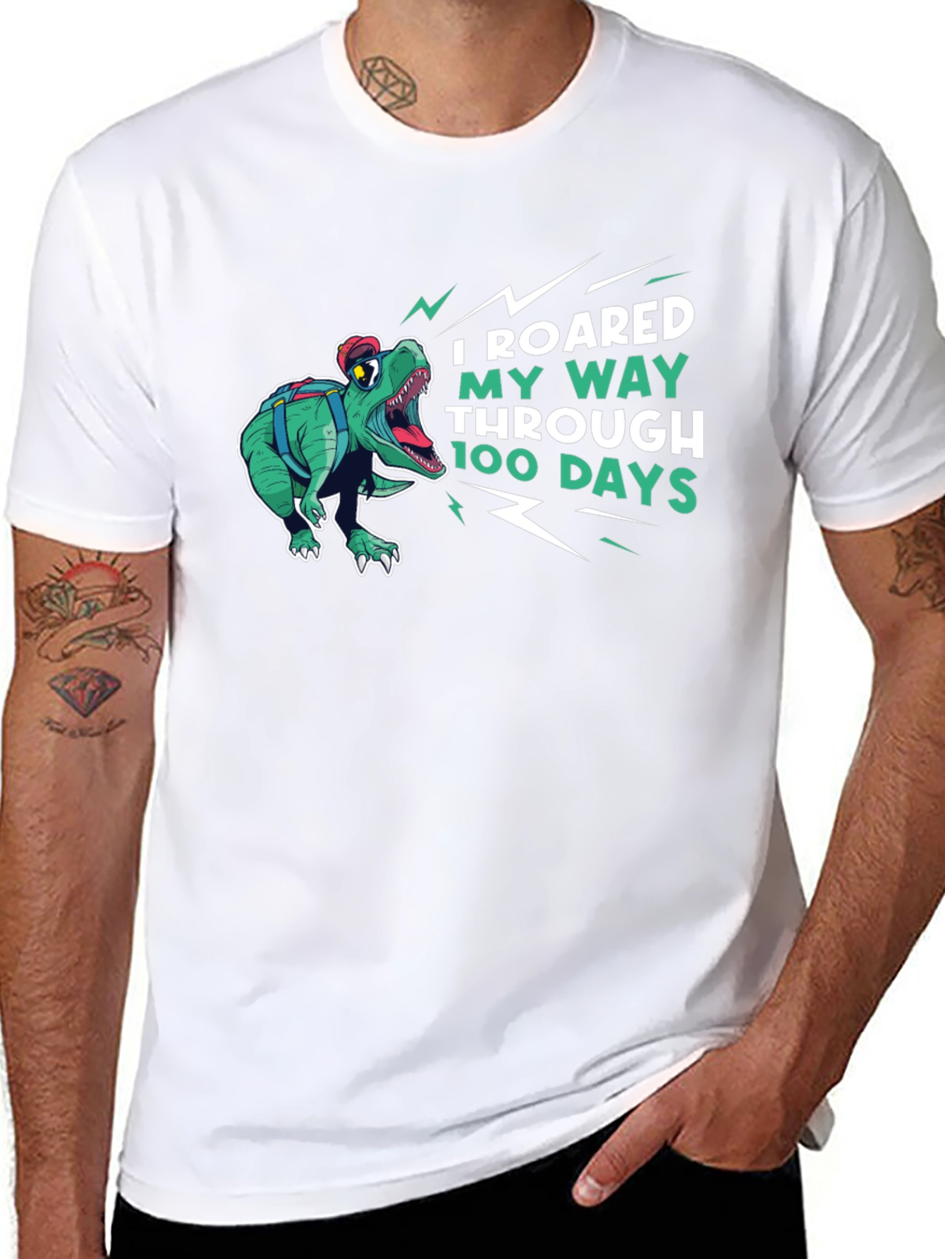 Roaring 100 Days T-Shirt - Dinosaur Design
