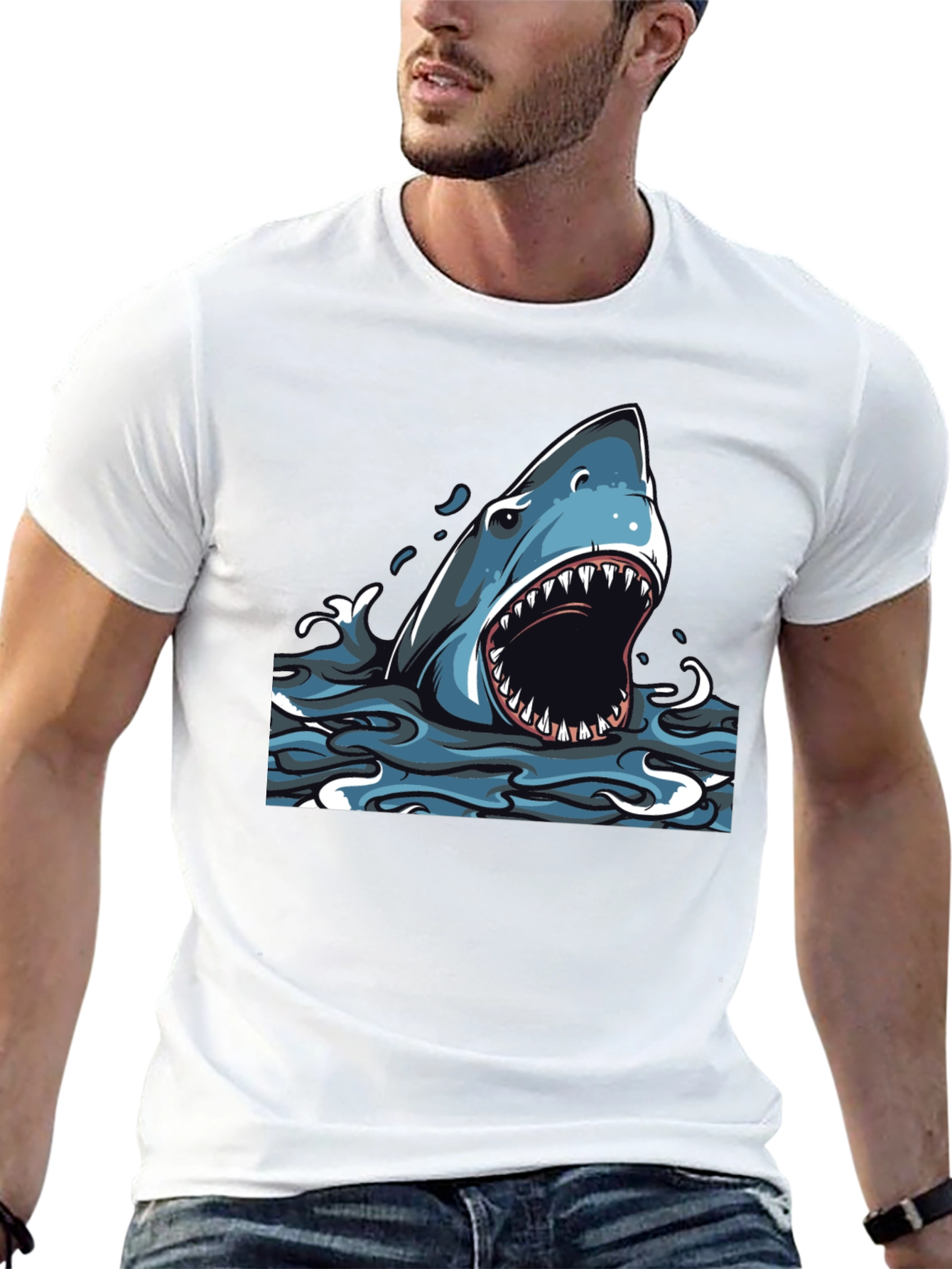 Shark Graphic Print Black T-Shirt