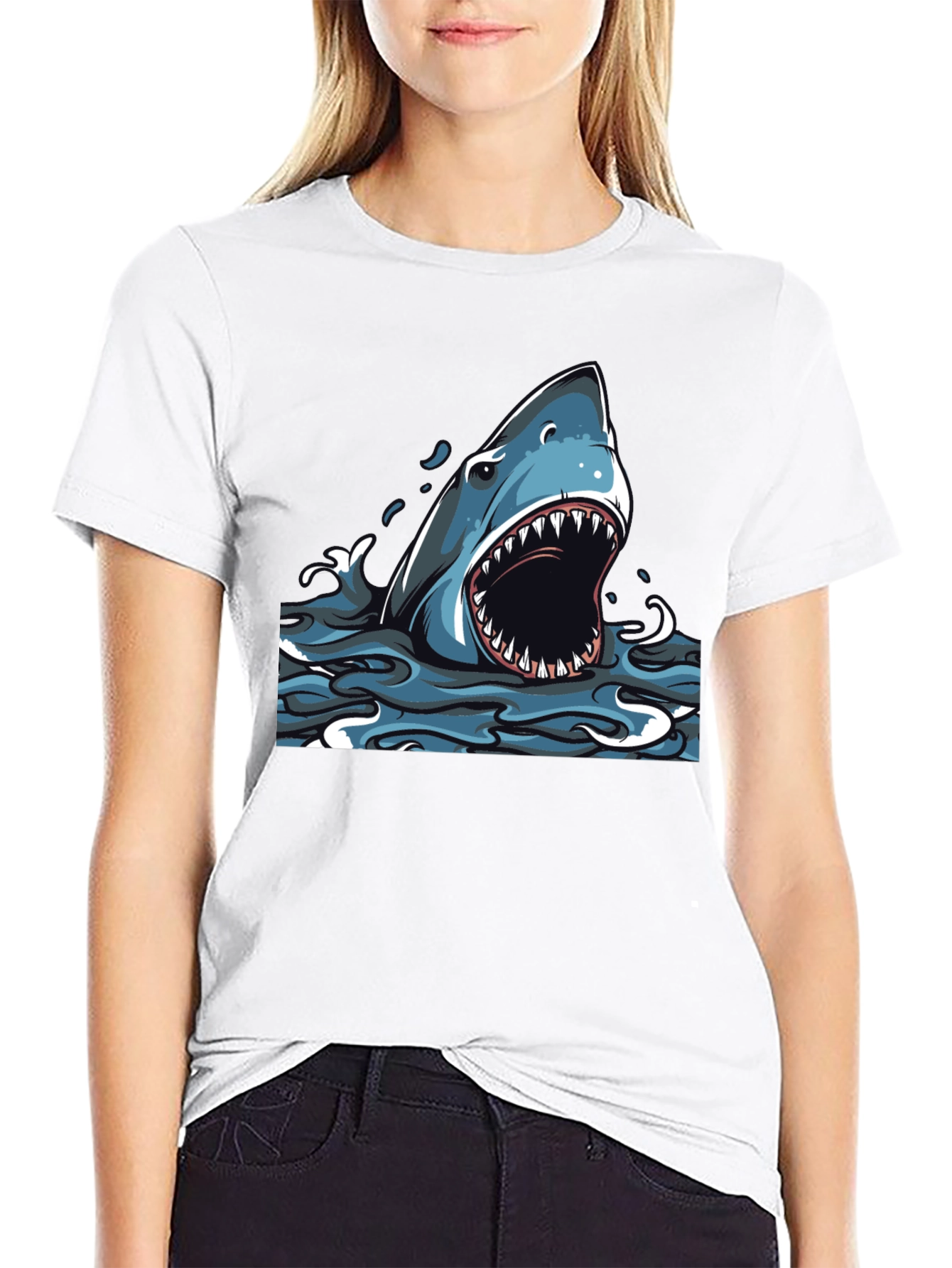 Shark Graphic Print Black T-Shirt