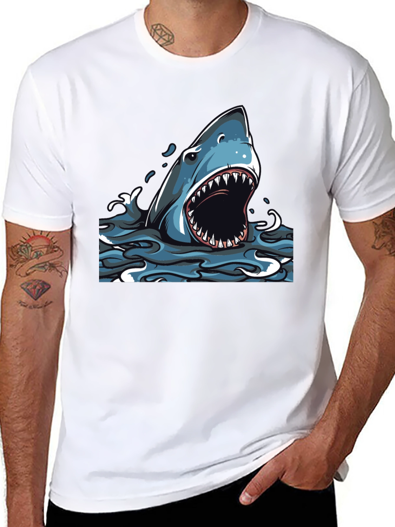 Shark Graphic Print Black T-Shirt