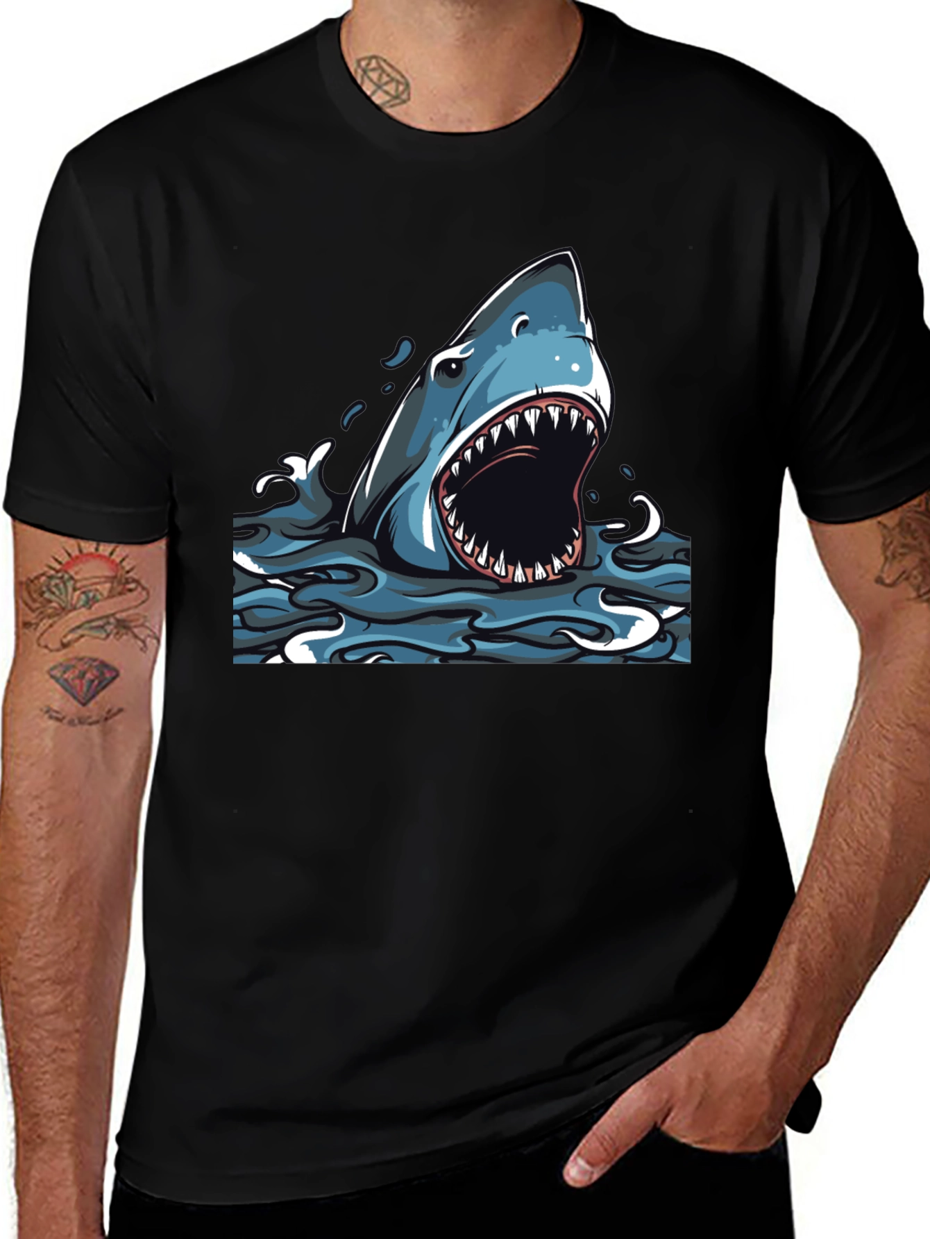 Shark Graphic Print Black T-Shirt