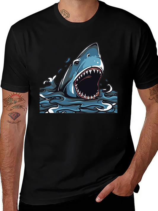 Shark Graphic Print Black T-Shirt