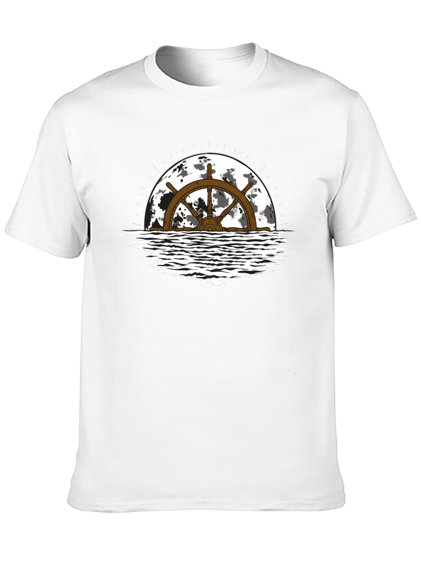 Nautical Wheel Moon Black T-Shirt
