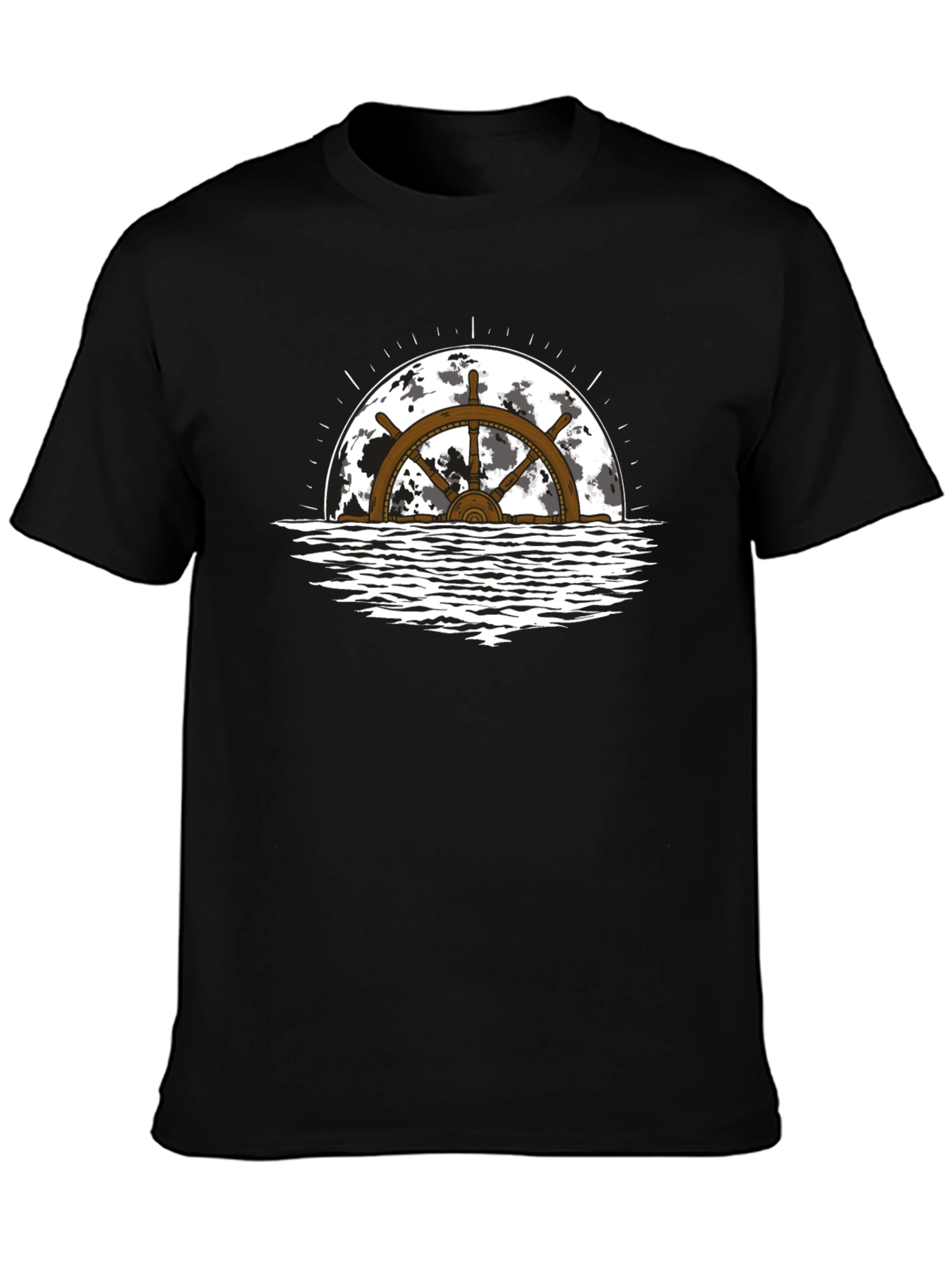 Nautical Wheel Moon Black T-Shirt