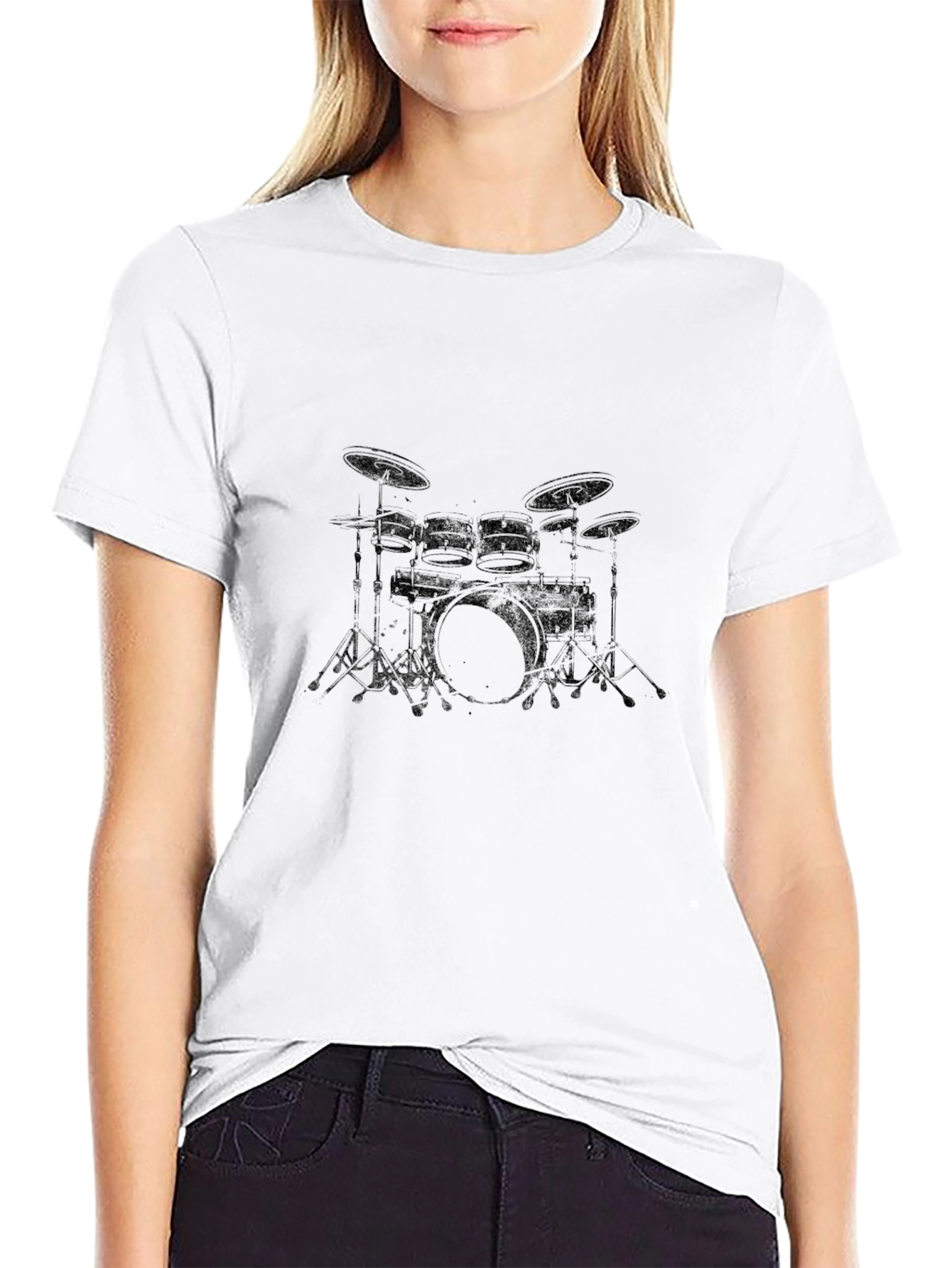 Drum Kit Graphic Tee - Black Cotton T-Shirt