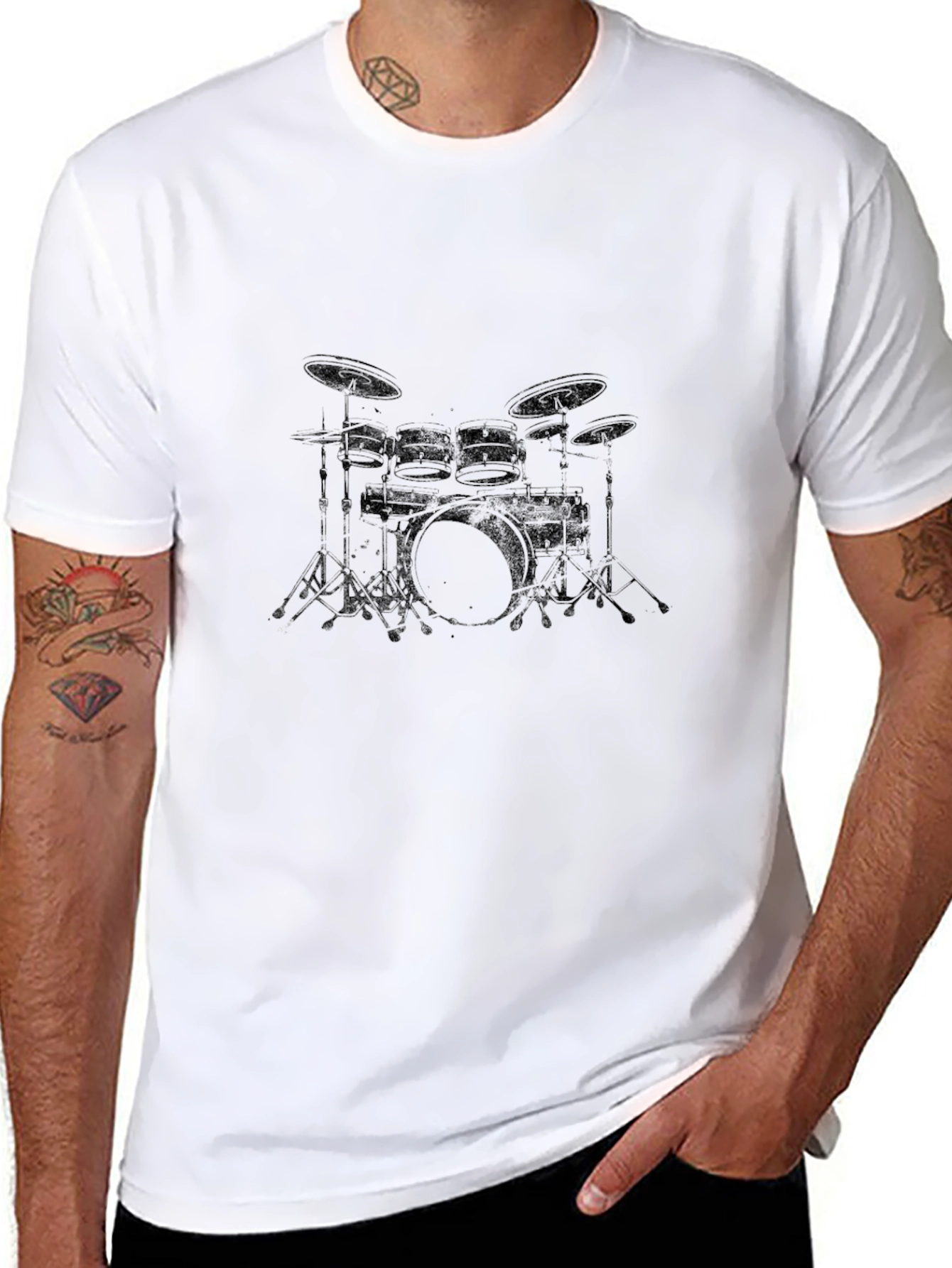 Drum Kit Graphic Tee - Black Cotton T-Shirt
