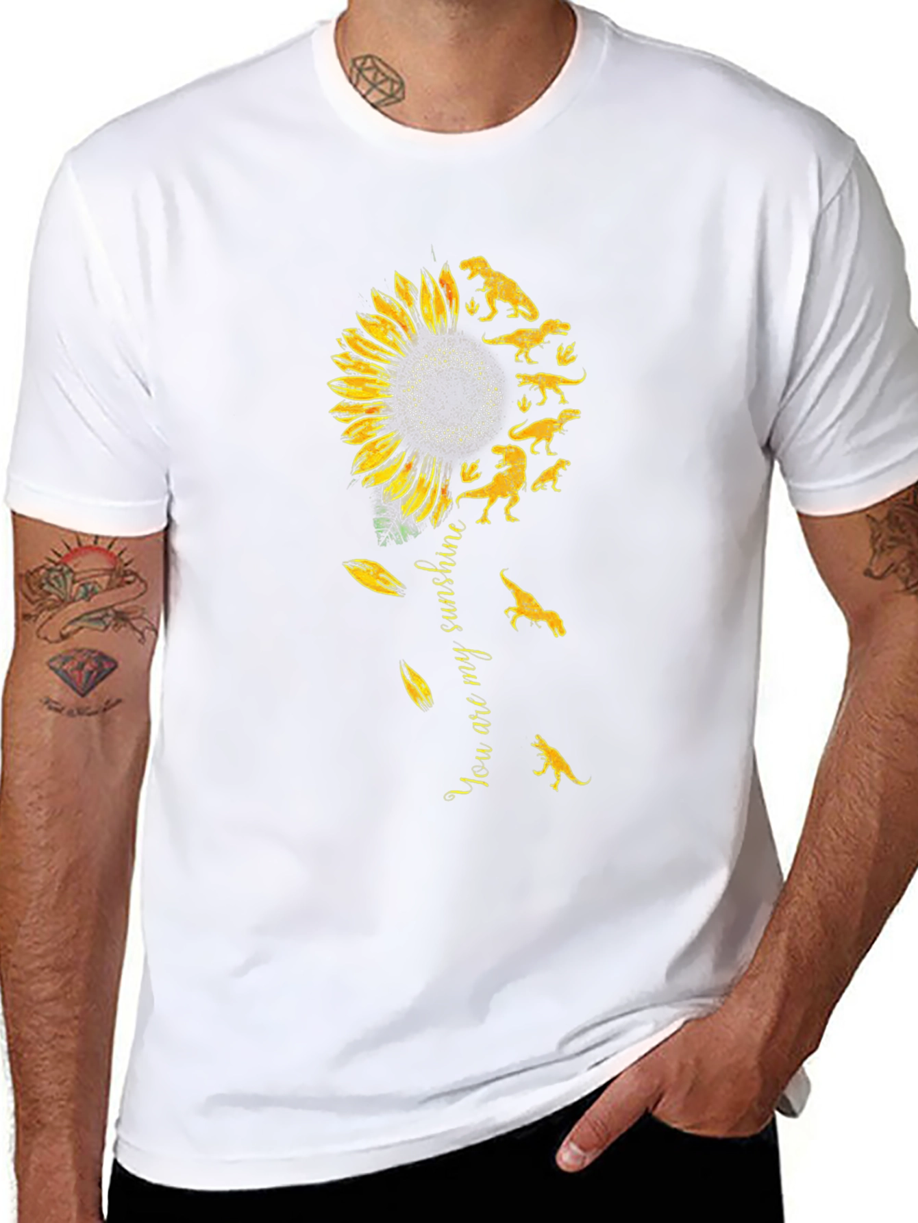Dinosaur Sunflower Graphic Tee - Black