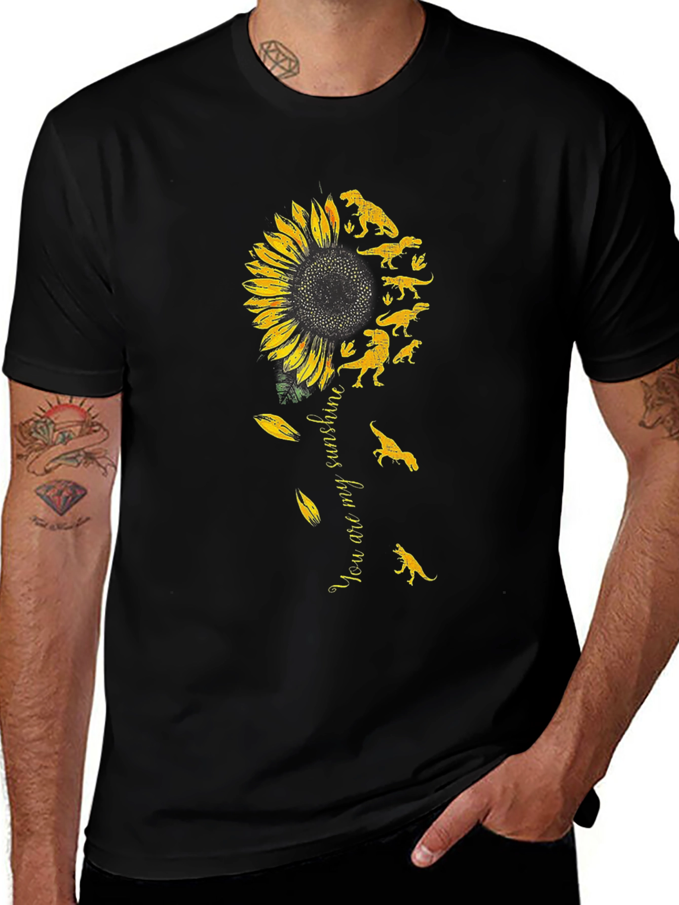 Dinosaur Sunflower Graphic Tee - Black