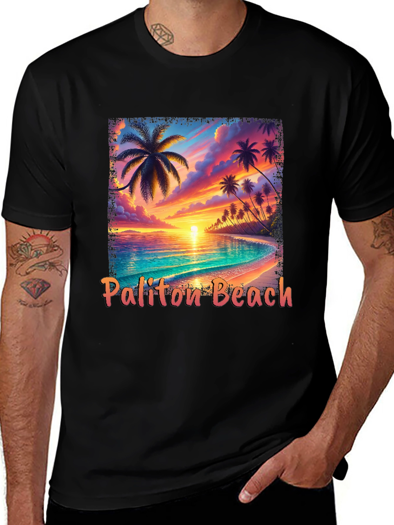 Paliton Beach Graphic Tee - Tropical Sunset Vibes