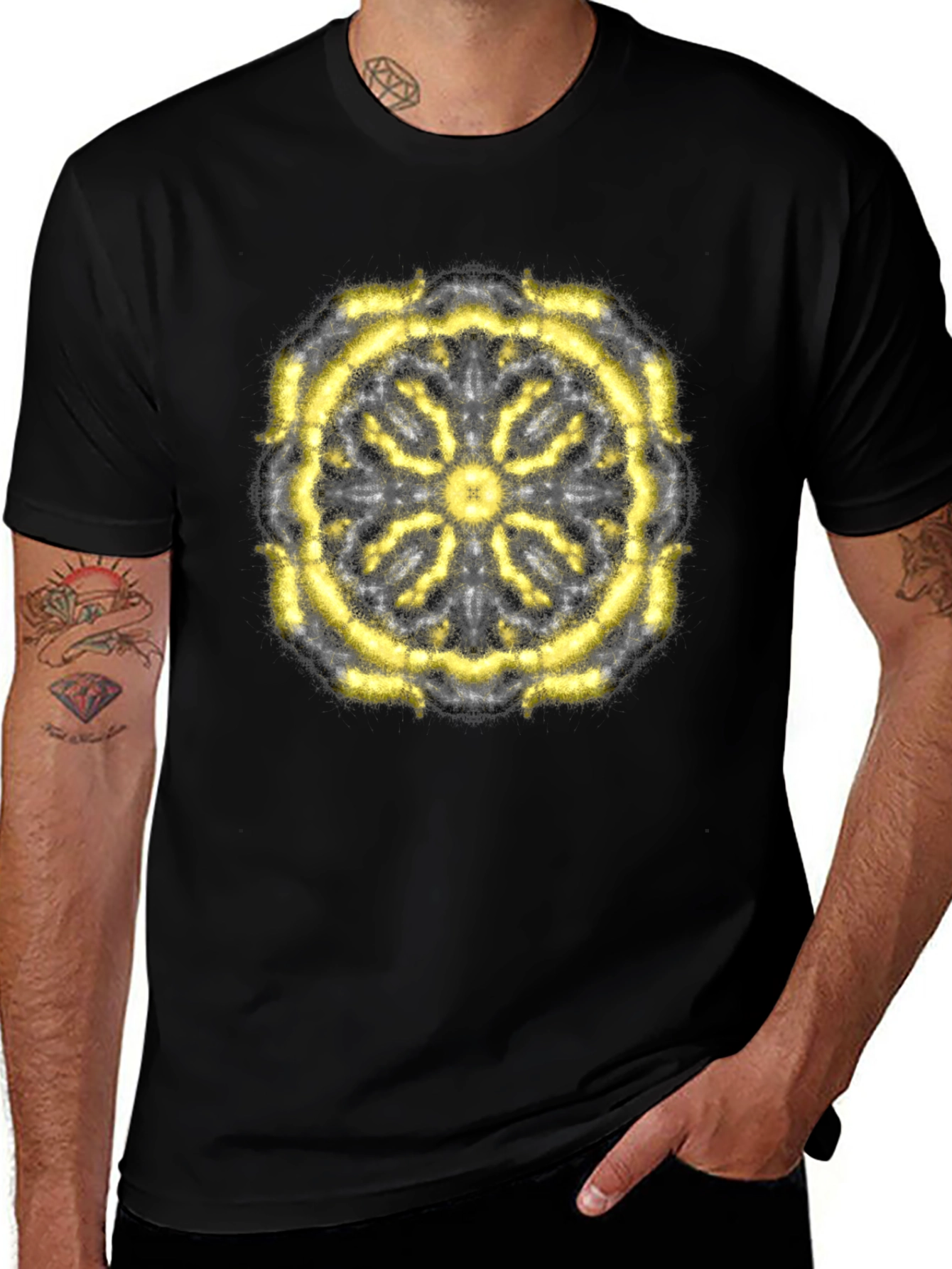 Abstract Mandala Graphic T-Shirt - Black