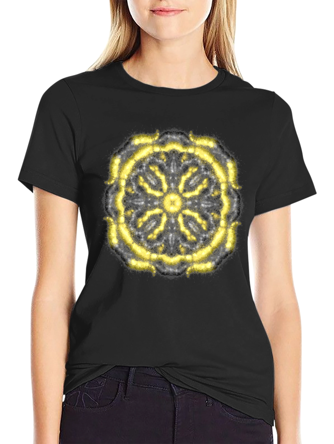 Abstract Mandala Graphic T-Shirt - Black