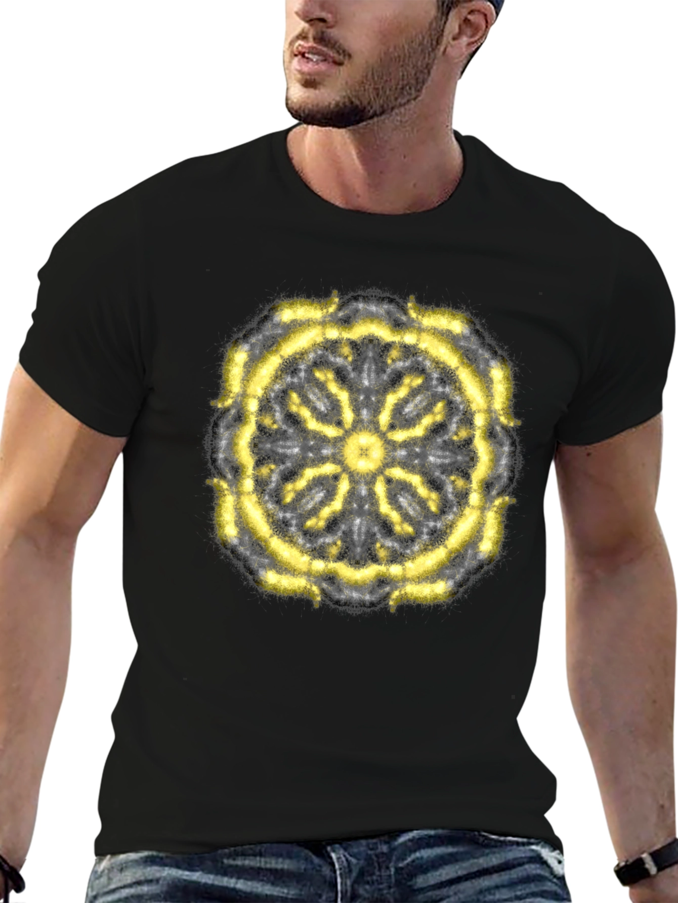 Abstract Mandala Graphic T-Shirt - Black