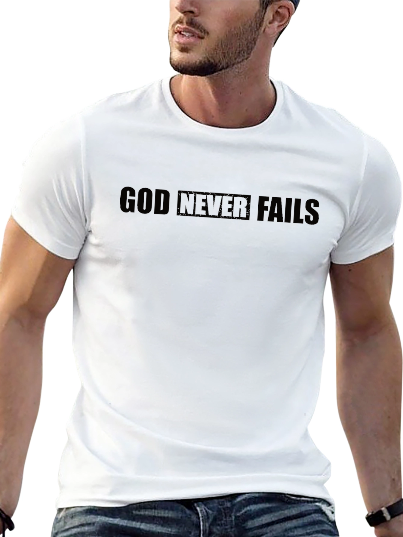 God Never Fails Graphic T-Shirt - Black Crew Neck
