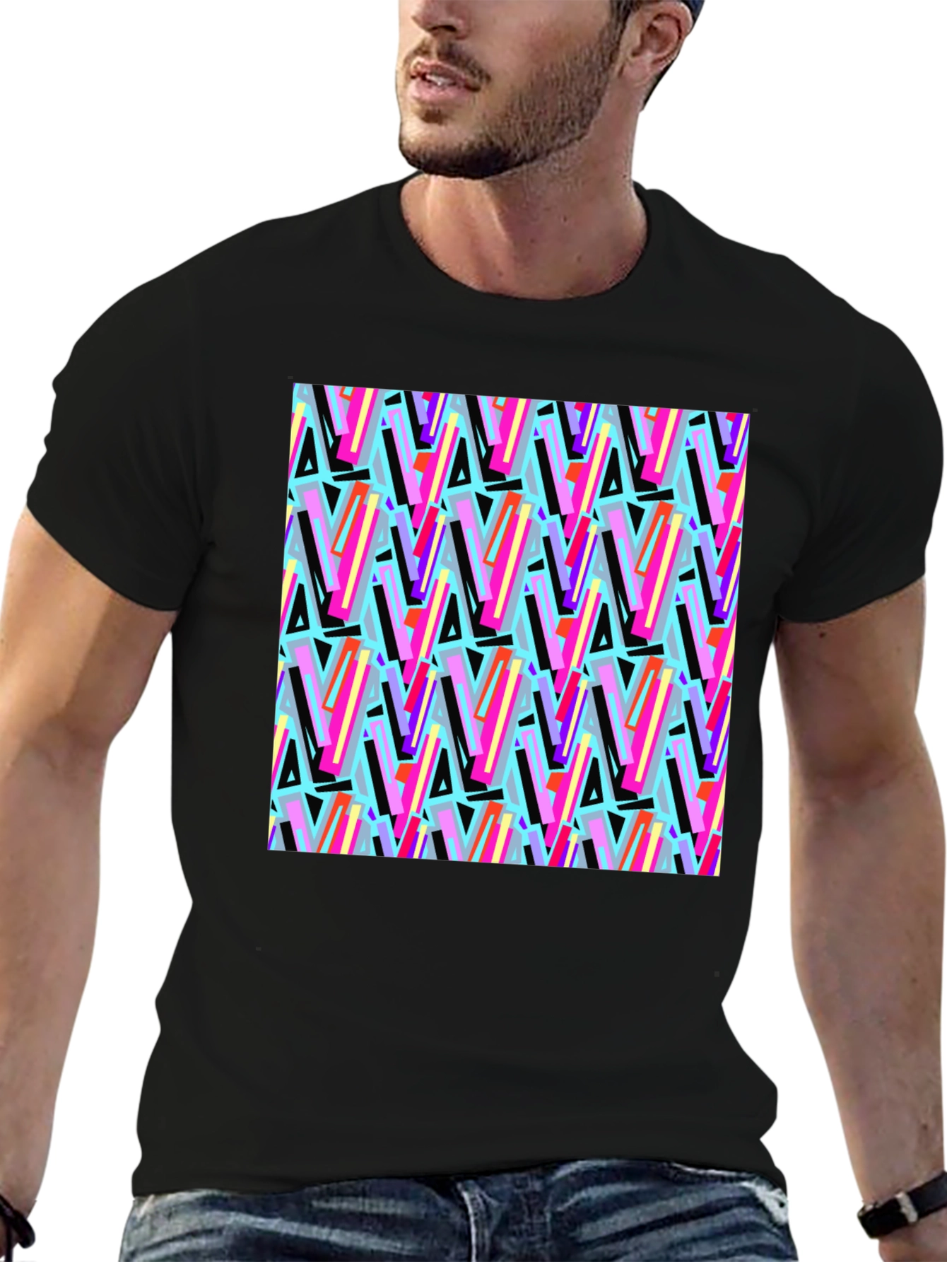 Retro Pattern Black T-Shirt
