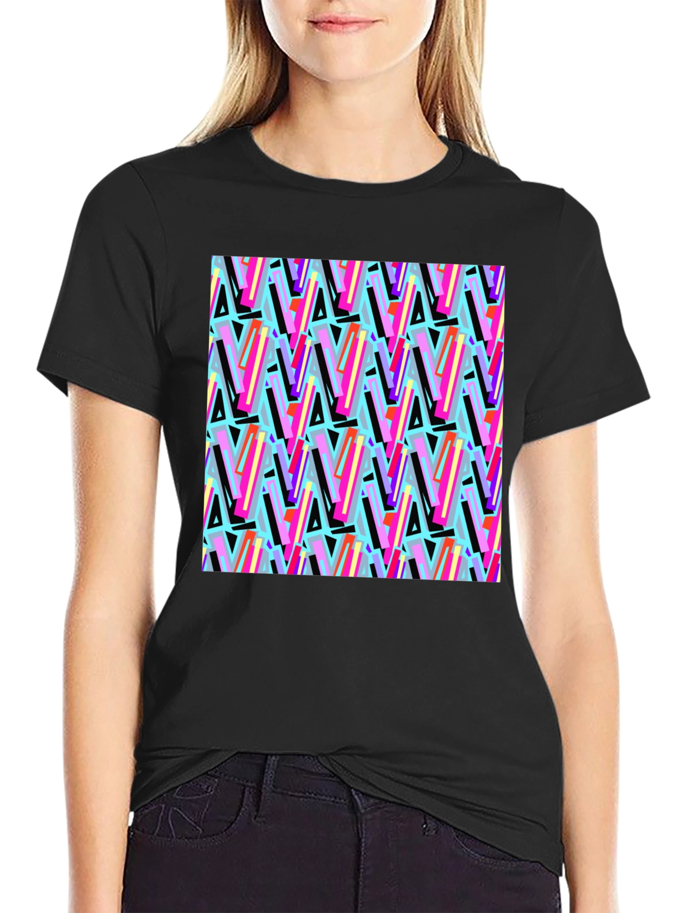 Retro Pattern Black T-Shirt