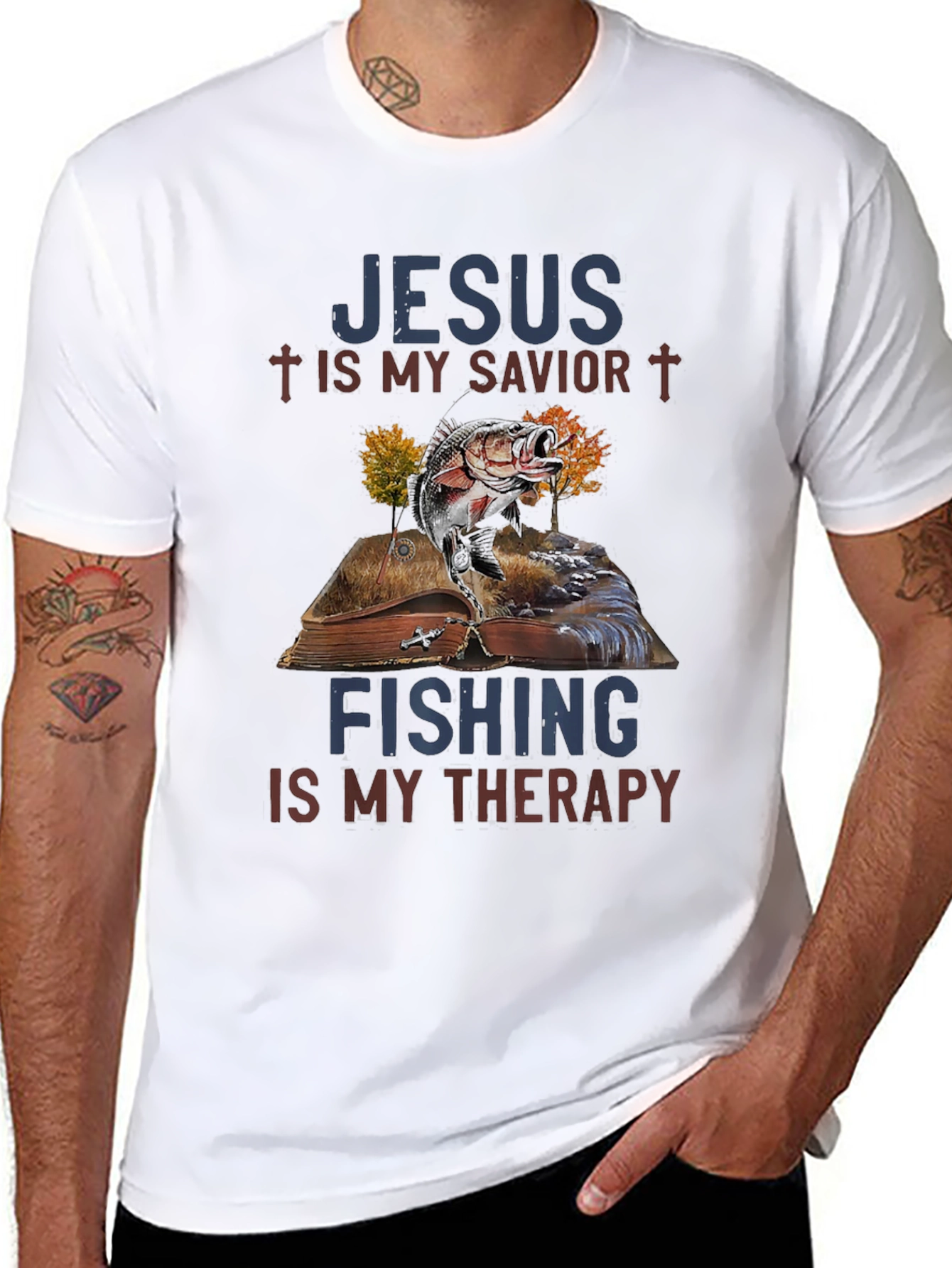 Jesus & Fishing Therapy Graphic Tee