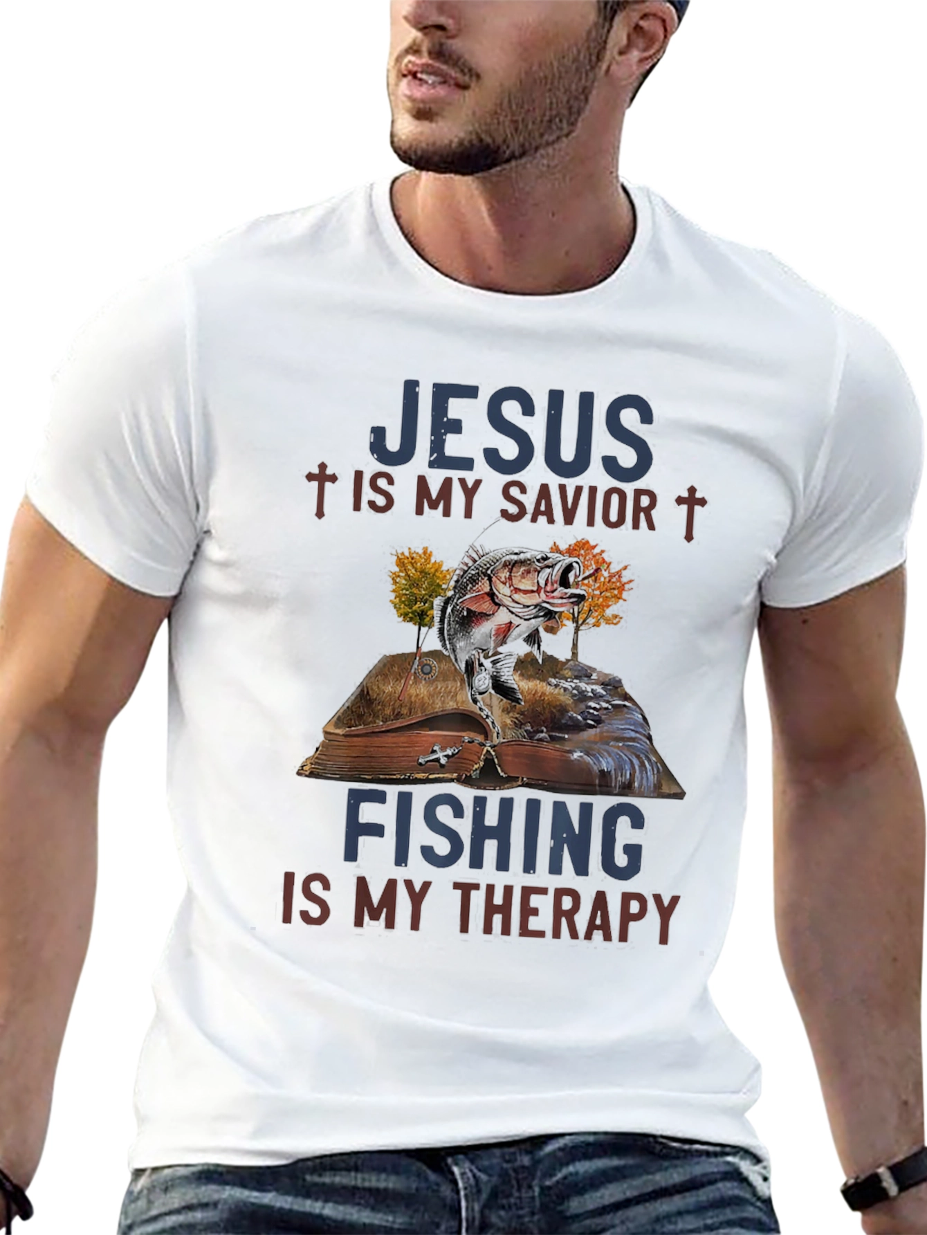 Jesus & Fishing Therapy Graphic Tee