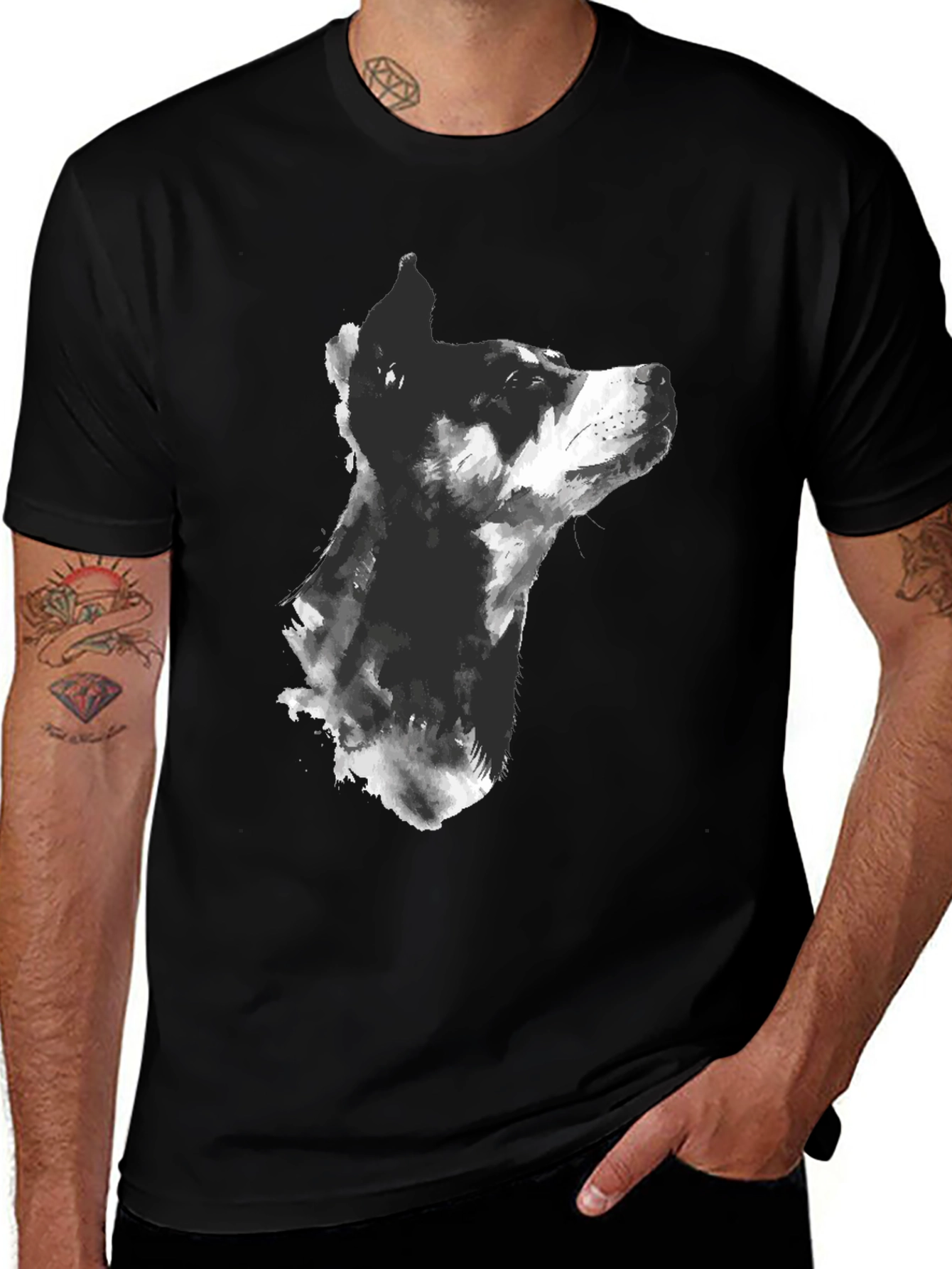 Dog Sketch Graphic T-Shirt - Mens Black Tee