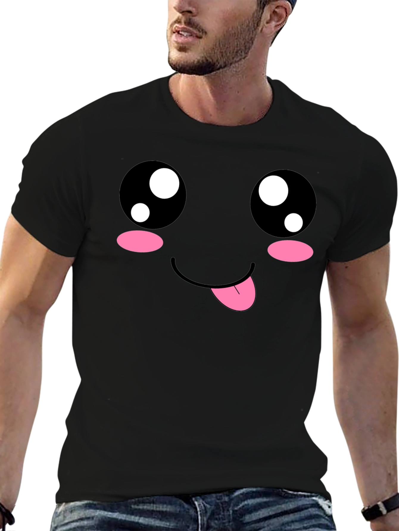 Kawaii Face Black T-Shirt - Cute Anime Style Tee