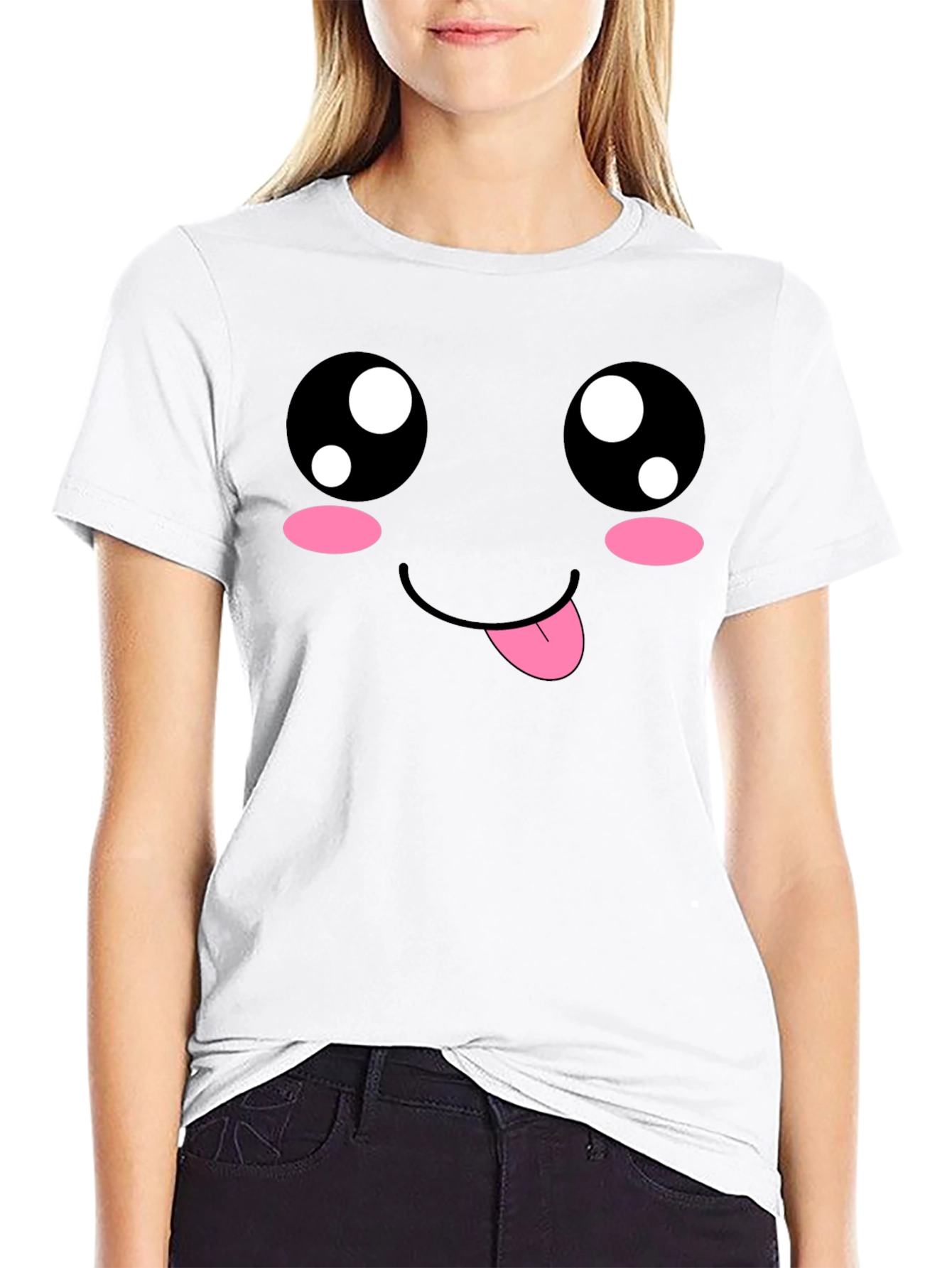 Kawaii Face Black T-Shirt - Cute Anime Style Tee