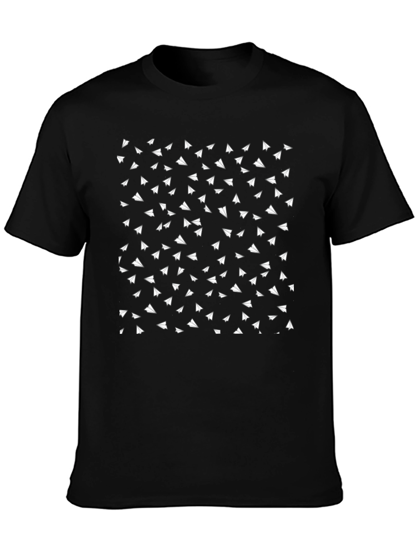 Paper Airplane Pattern Black T-Shirt
